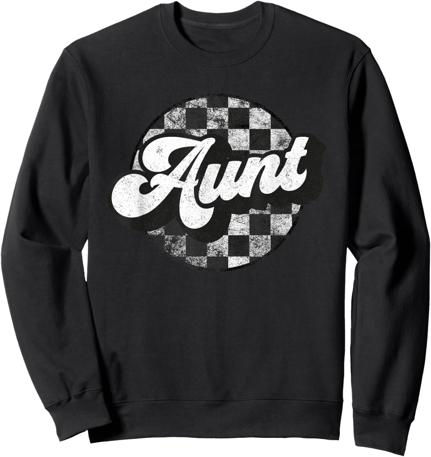 Funny Retro Checkered Aunt Race Vintage Matching Family Race Sweatshirt - Sweatshirt | Black