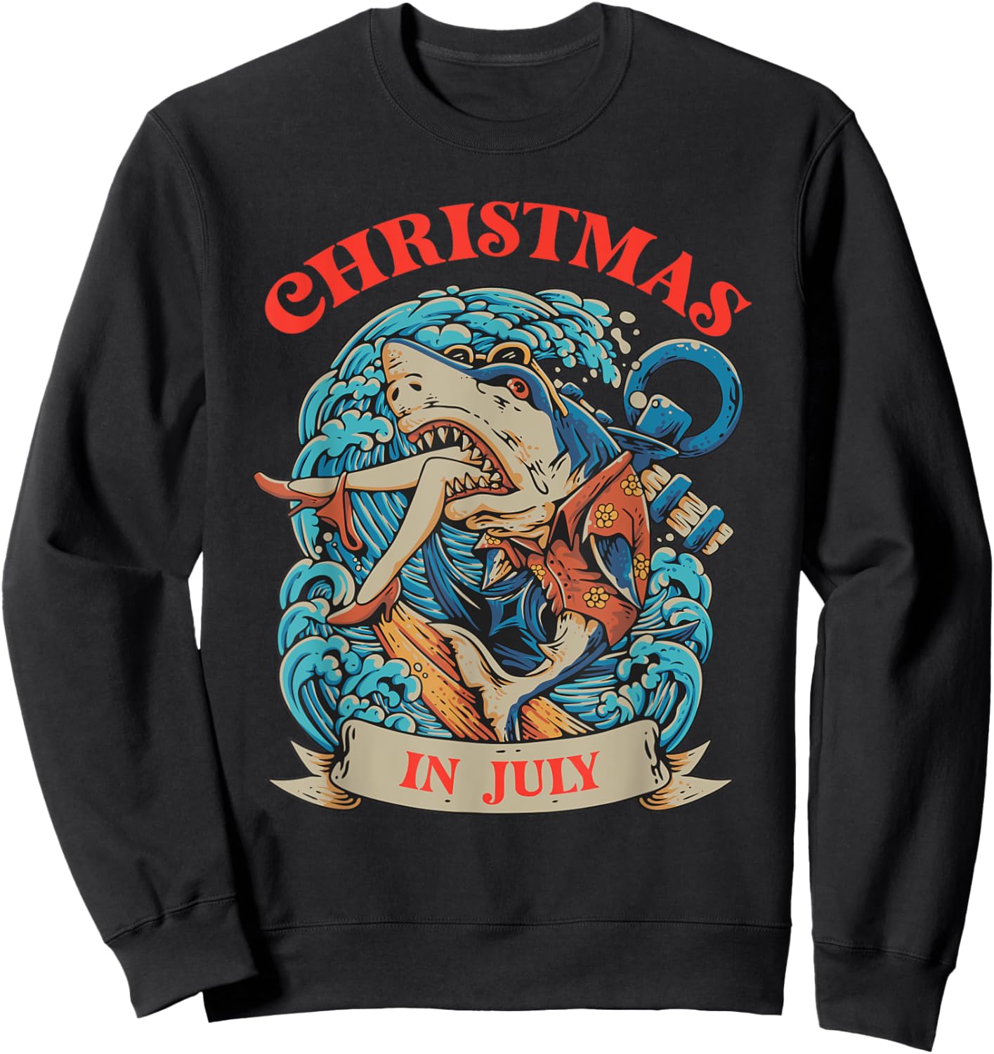 Christmas in July Summer Shark Vacation Xmas Surprise Men Women Kids Sweatshirt - Sweatshirt | Black