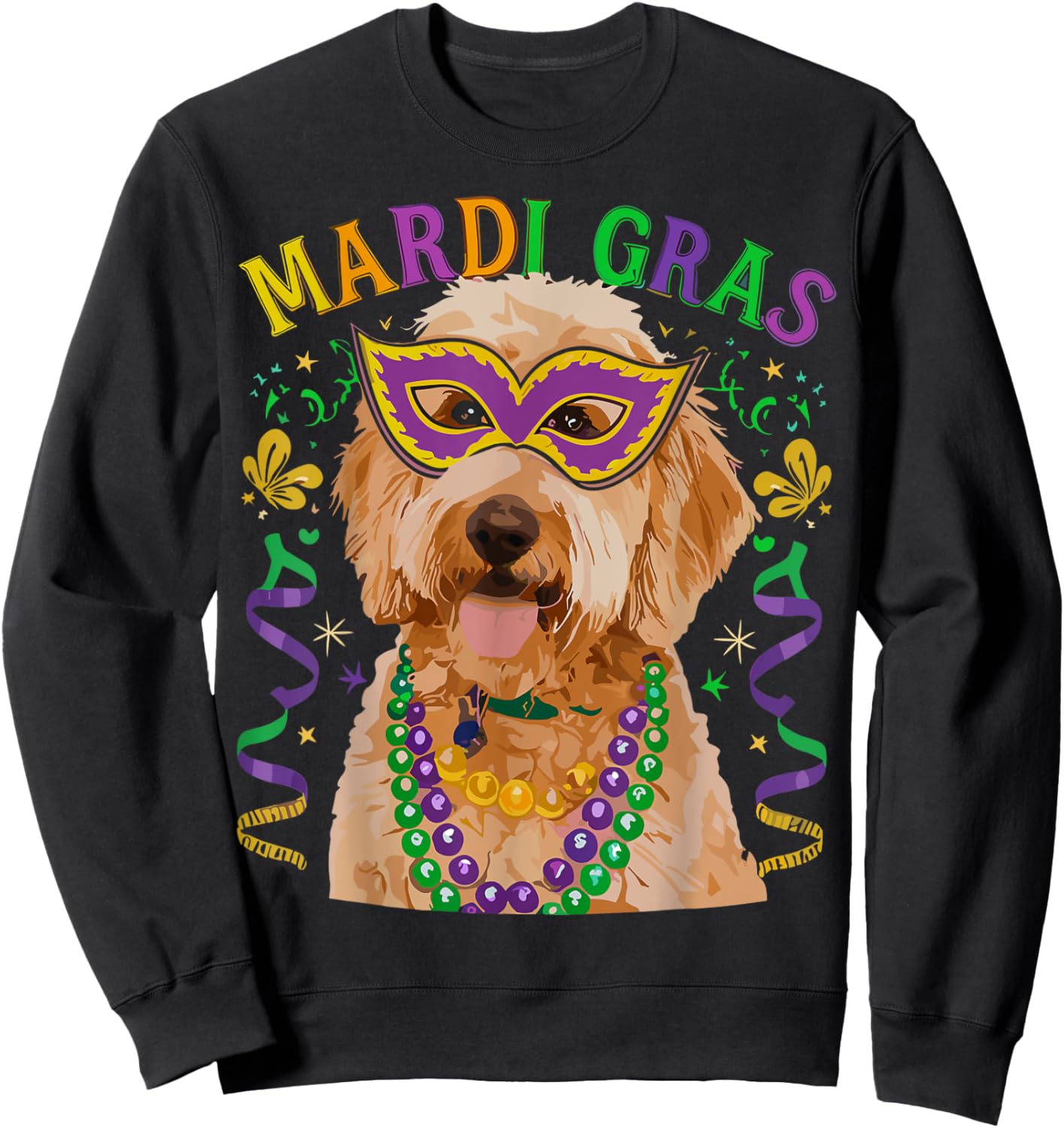 Golden Doodle Mardi Gras Beads Fleur De Lis For Dog Mom Dad Sweatshirt - Sweatshirt | Black