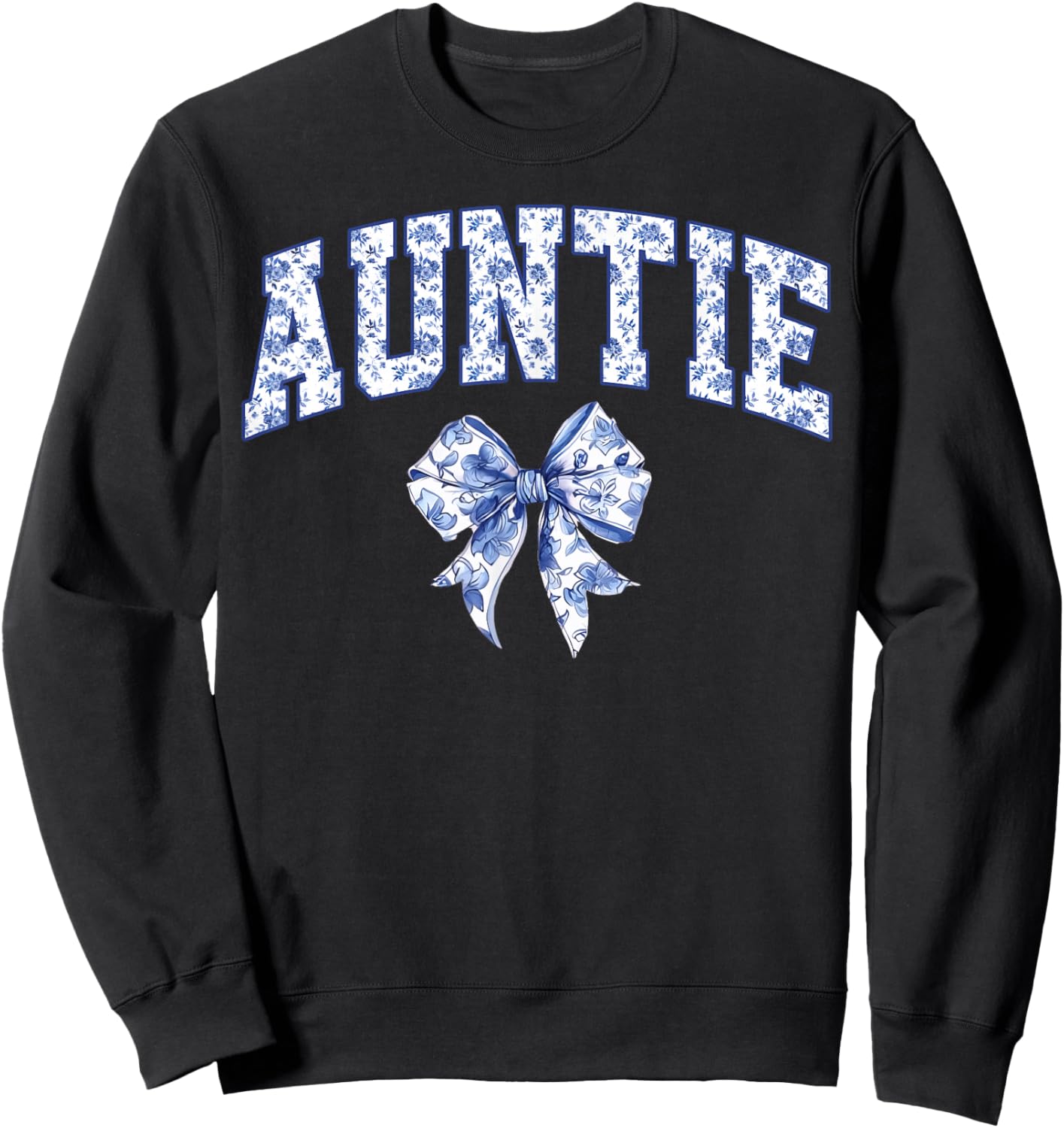 Auntie Coquette Toile Blue Bow Floral Family Matching Sweatshirt - Sweatshirt | Black
