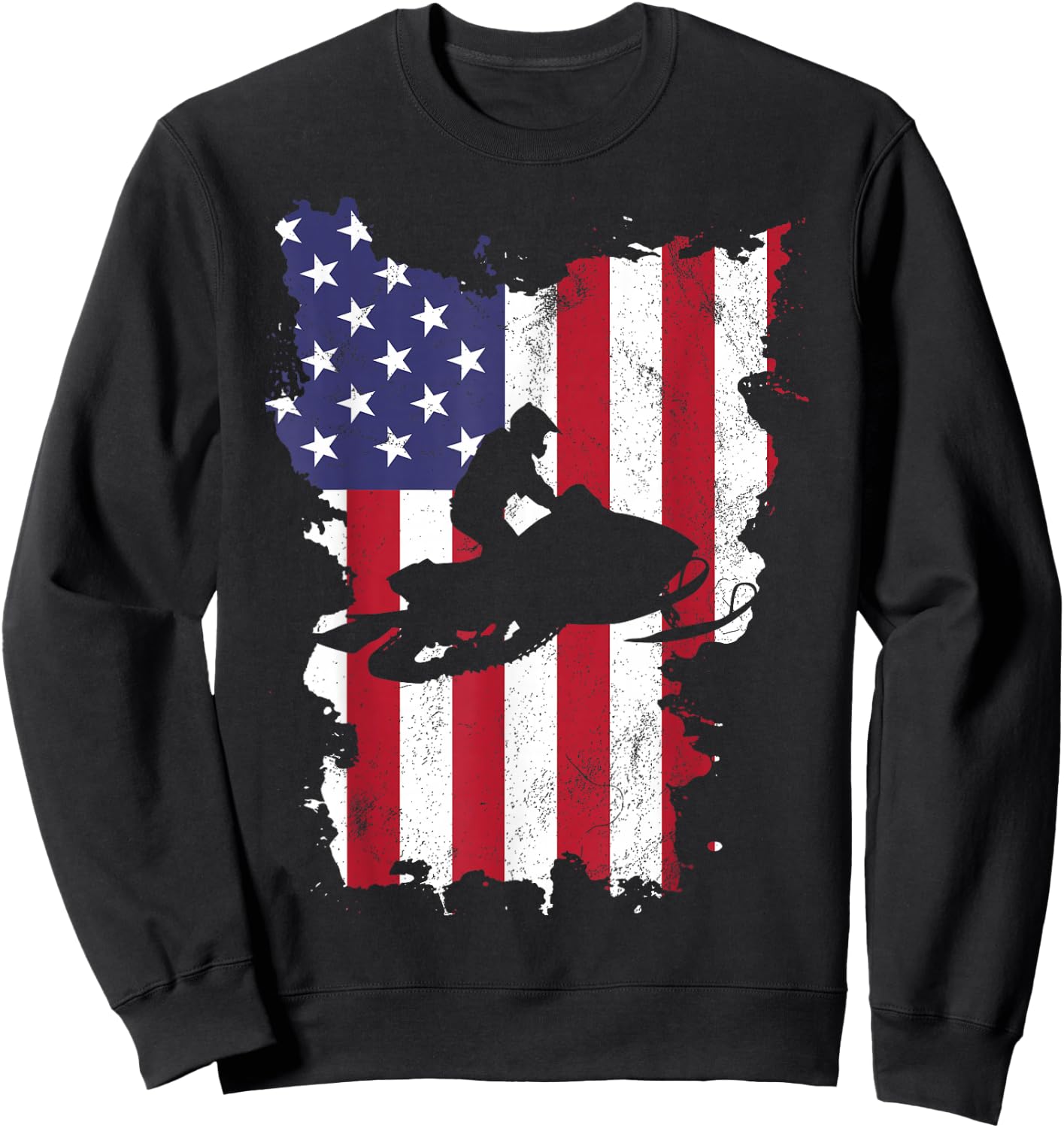 Vintage 4th Of July USA Flag Snow Mobile Snowmobile Sweatshirt - Sweatshirt | Black
