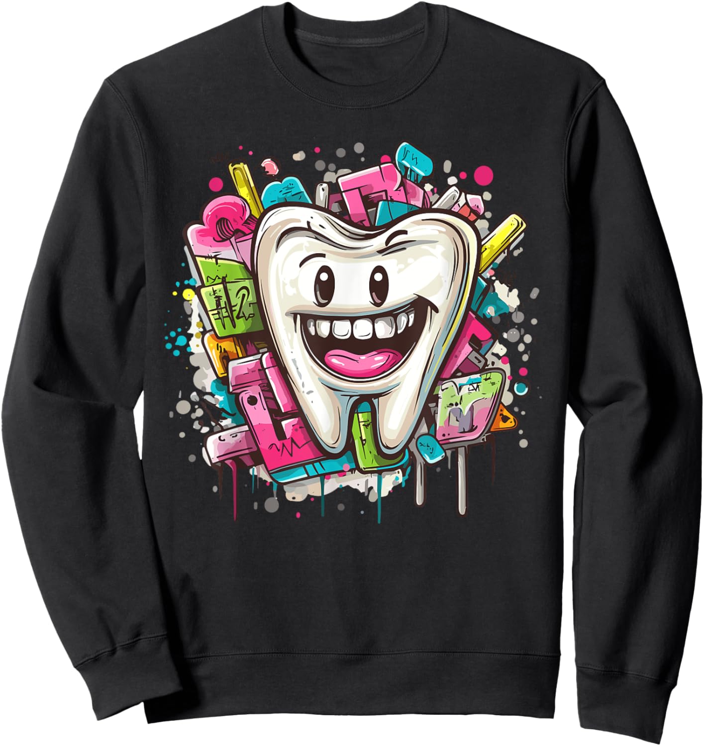 Funny Tooth Smile Cartoon Art Sweatshirt - Sweatshirt | Black