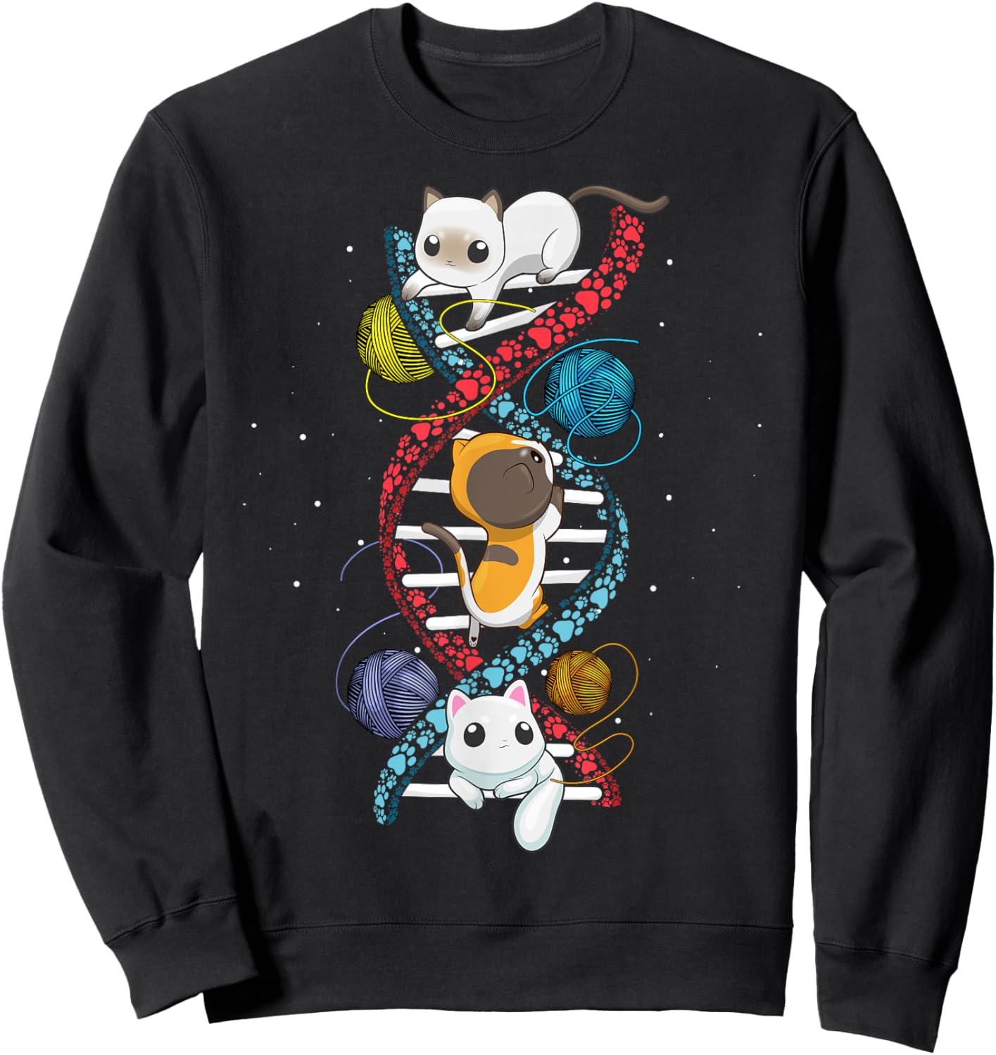 Cats DNA Cat Molecular Helix Genetics Biology Kitten Geek Men Women Girls Kids Sweatshirt - Sweatshirt | Black