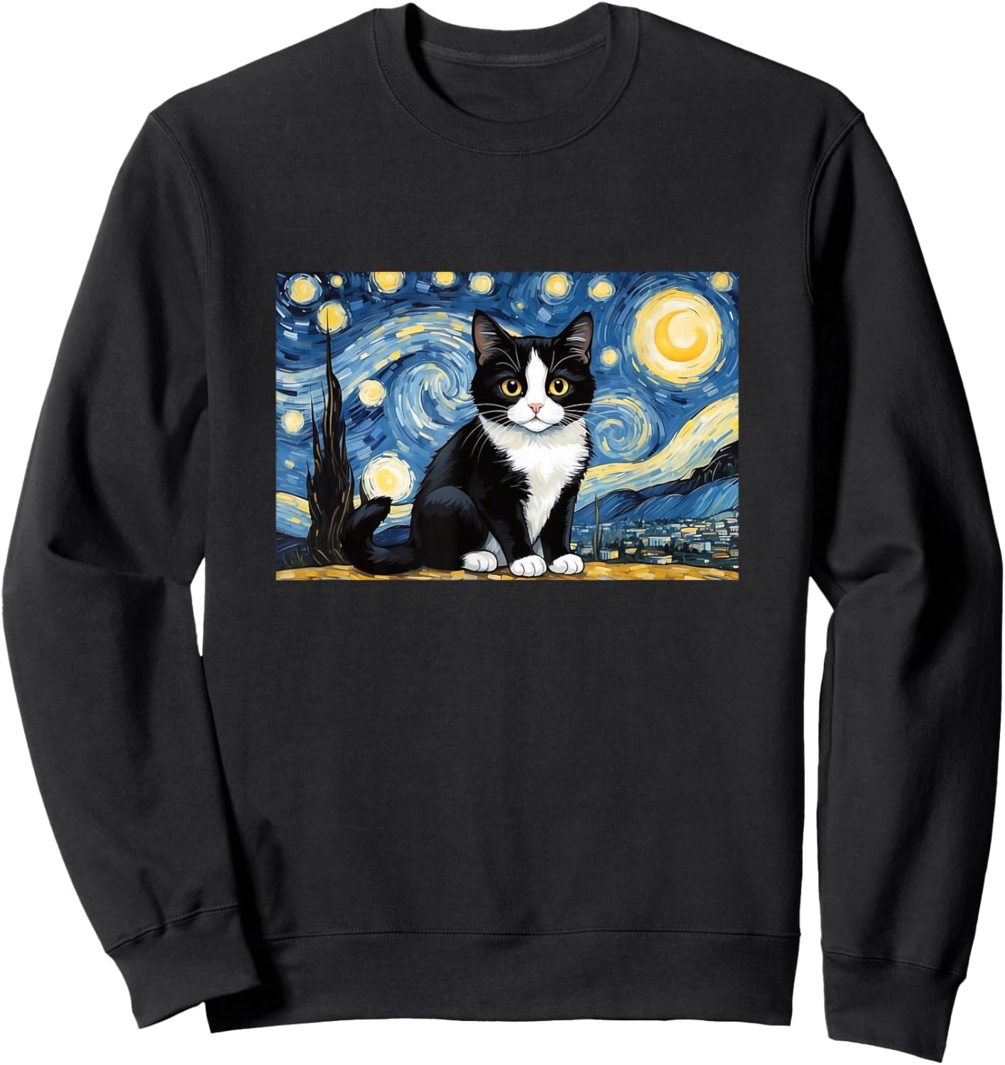 Cat Tuxedo Funny Design Starry Night Sweatshirt - Sweatshirt | Black