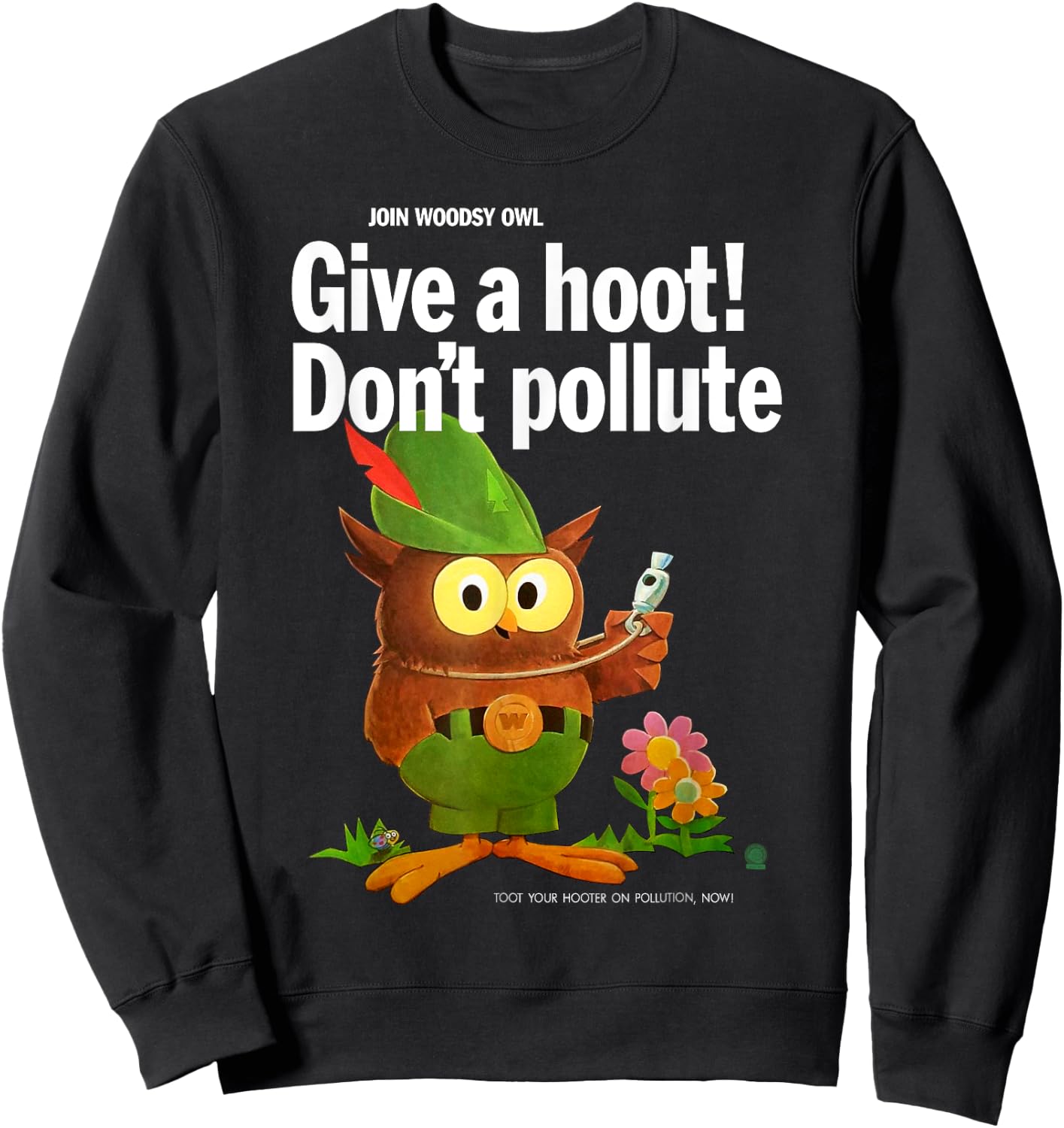 Woodsy Owl Retro Give a Hoot Don't Pollute Sweatshirt - Sweatshirt | Black