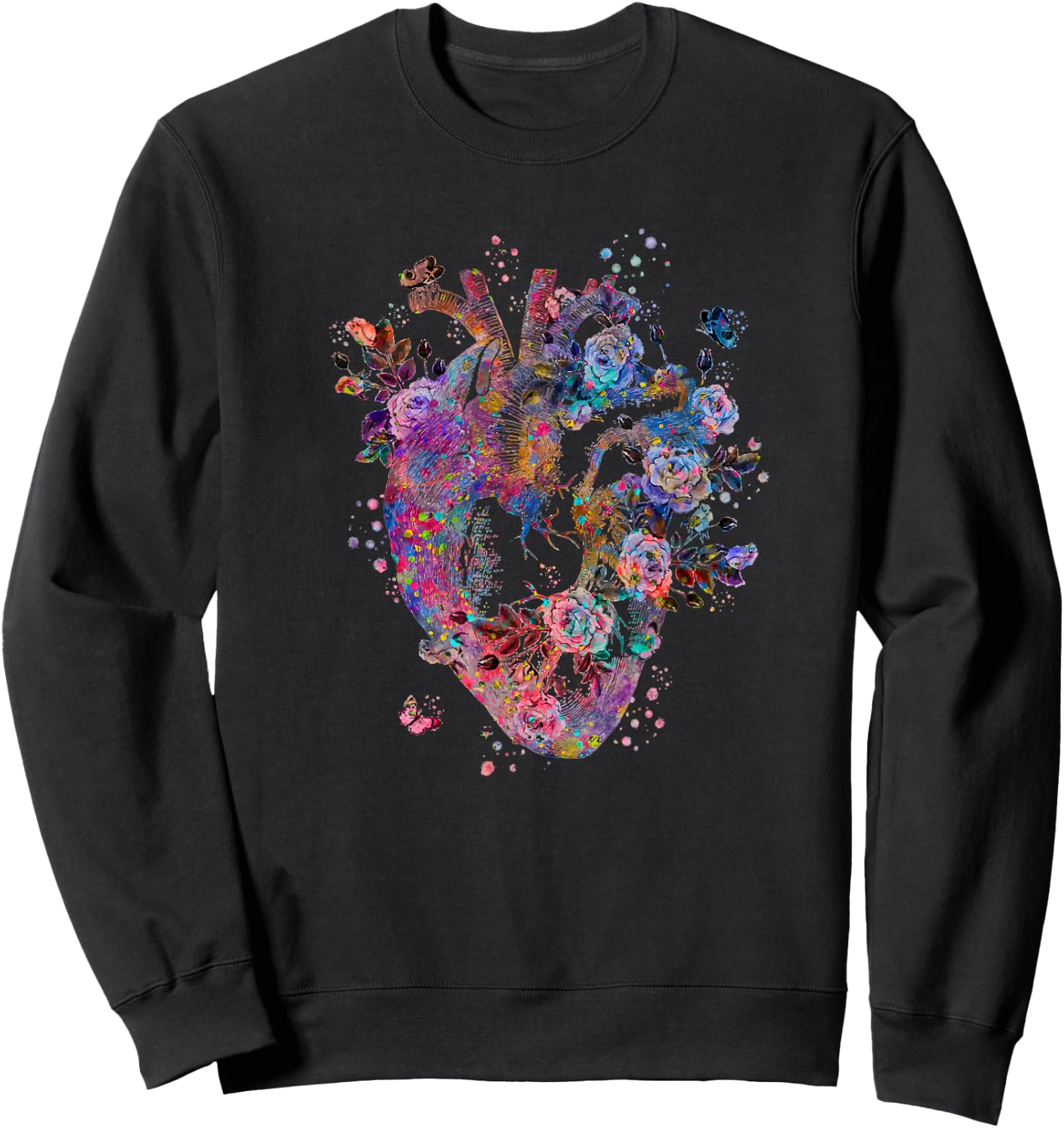 Floral Anatomical Human Heart Graphic Cardiologist Gift Sweatshirt - Sweatshirt | Black