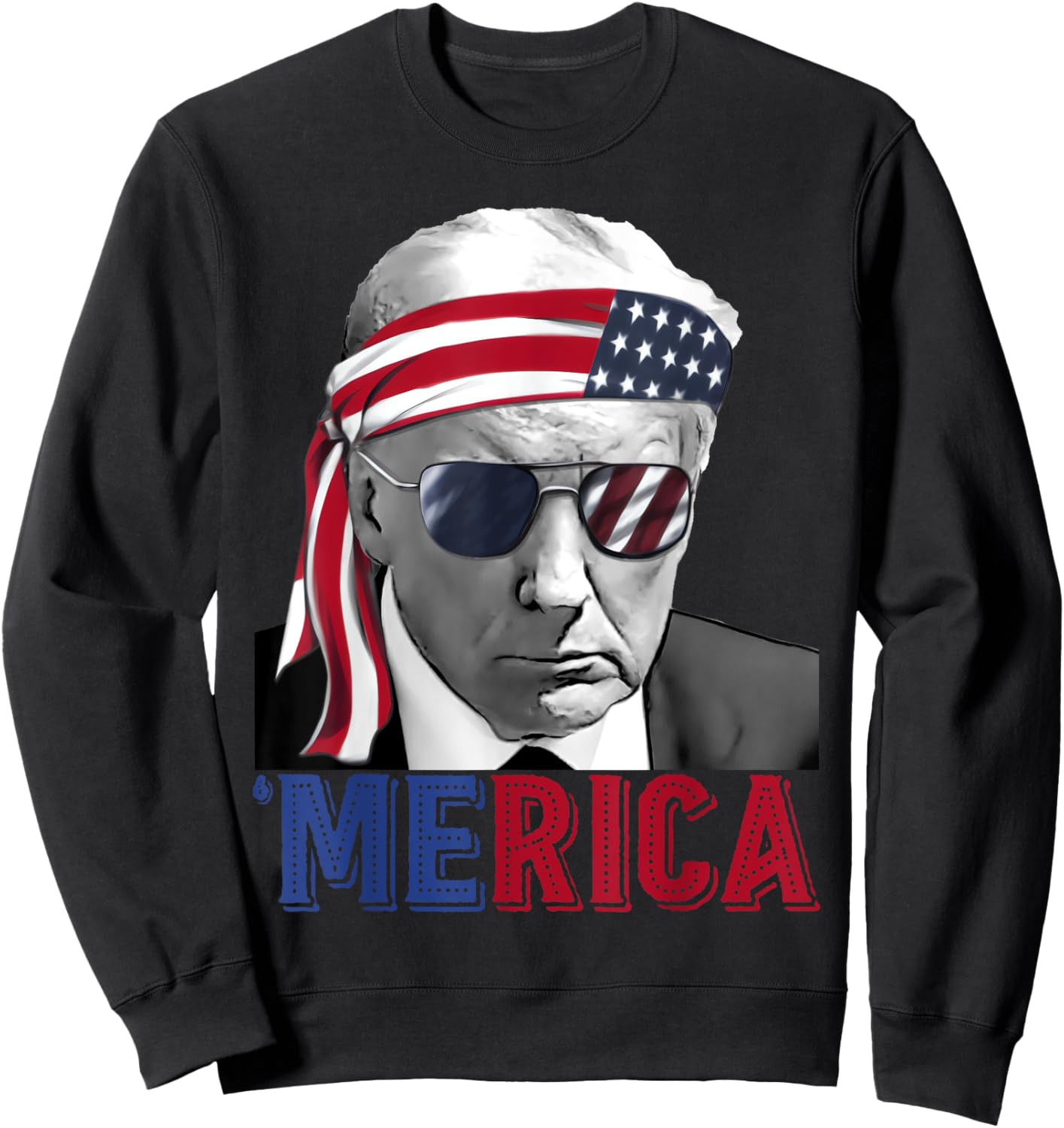 Happy 4th Of July 'MERICA TRUMP American Flag USA Women Girls Kids Men Sweatshirt - Sweatshirt | Black