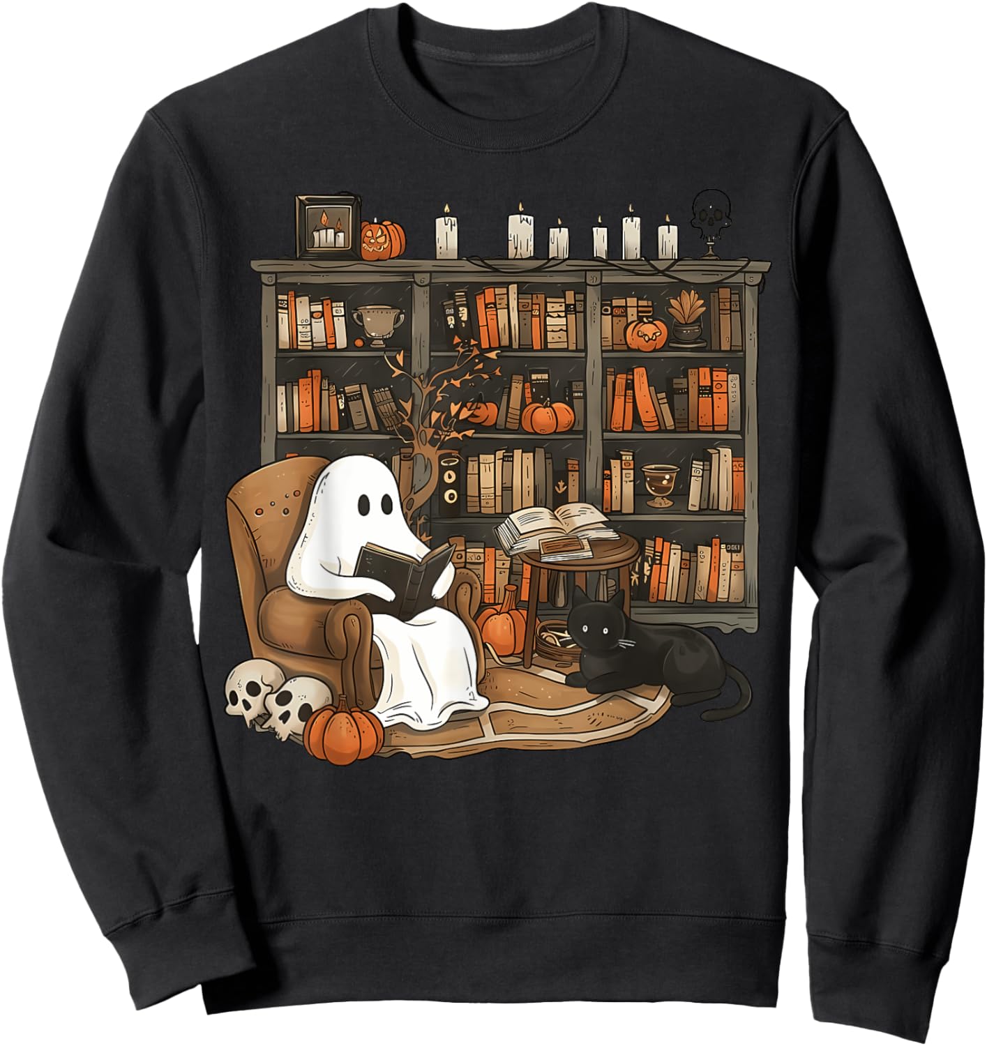 Vintage Ghost Reading Book Lovers Library Halloween Spooky Sweatshirt - Sweatshirt | Black