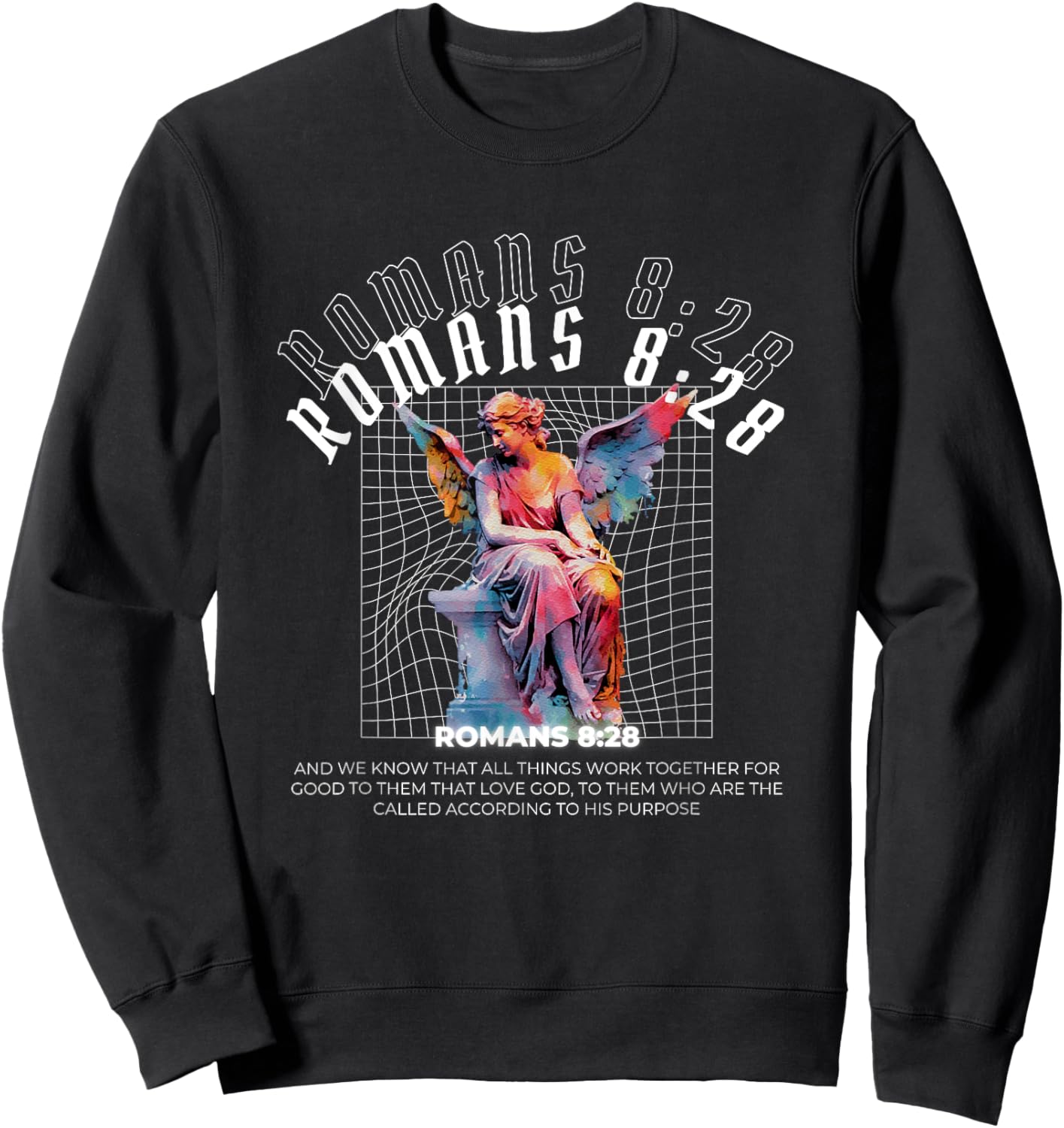 Christian Streetwear Clothing- Romans 8:28 Verse Sweatshirt - Sweatshirt | Black