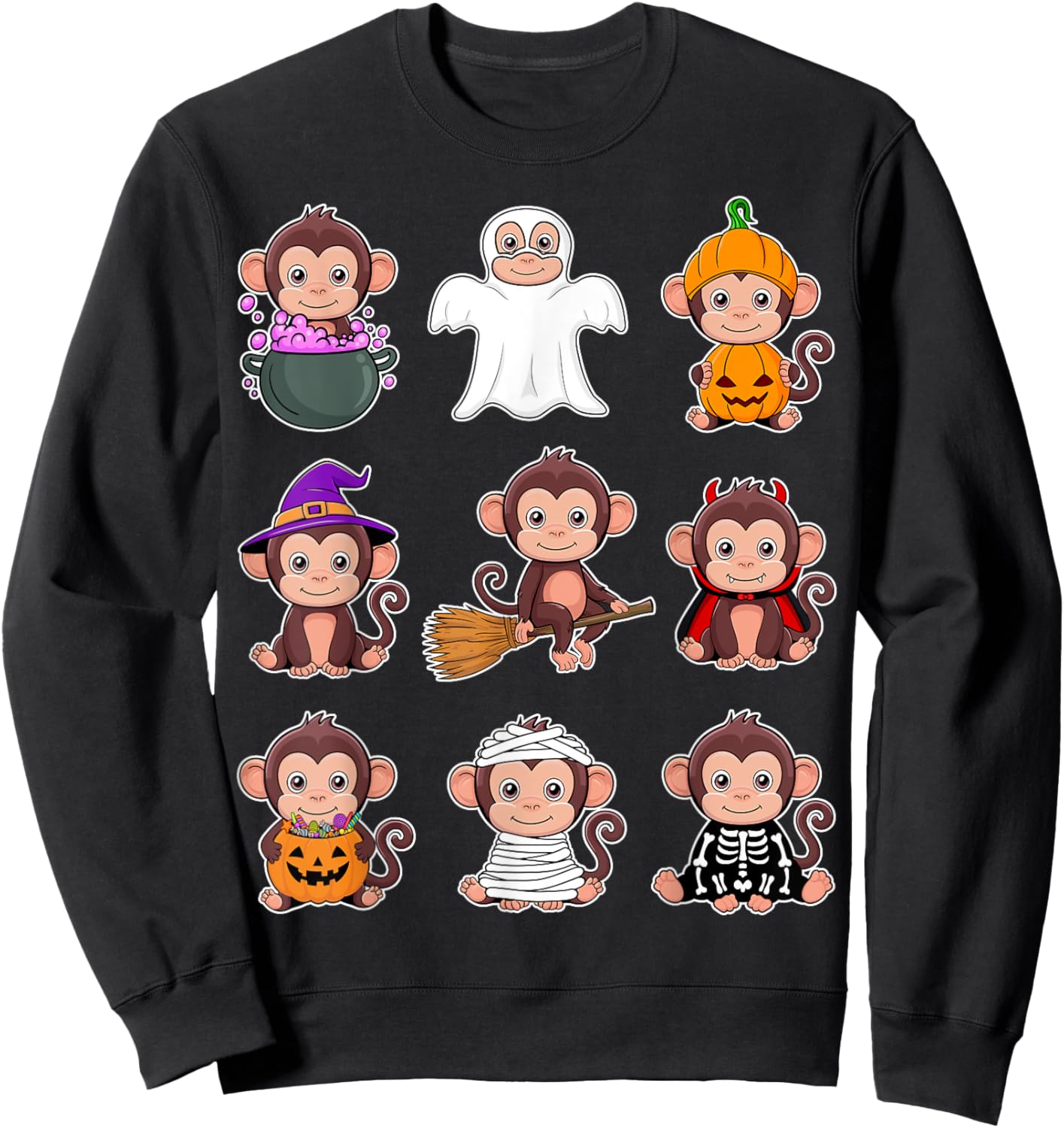 Monkey Halloween Costume Spooky Ghost Monkey Halloween Sweatshirt - Sweatshirt | Black