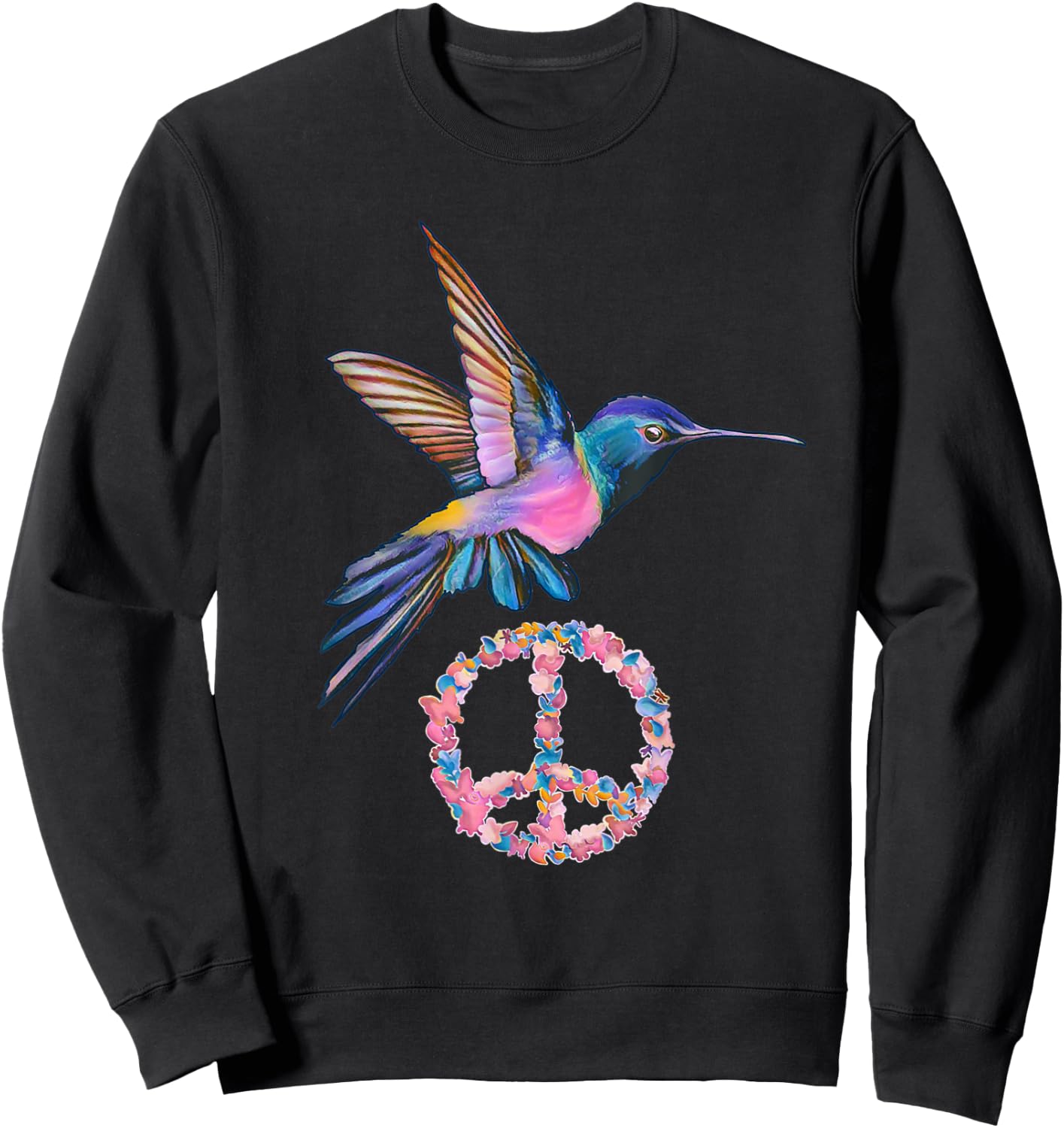 HUMMINGBIRD PEACE BIRD FLOWER POWER Hippie gift women Sweatshirt - Sweatshirt | Black