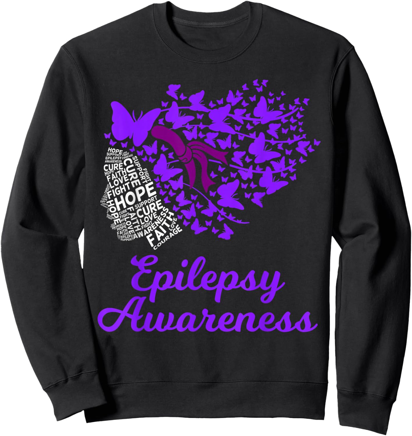 Epilepsy Awareness Day Epilepsy Butterfly Sweatshirt - Sweatshirt | Black