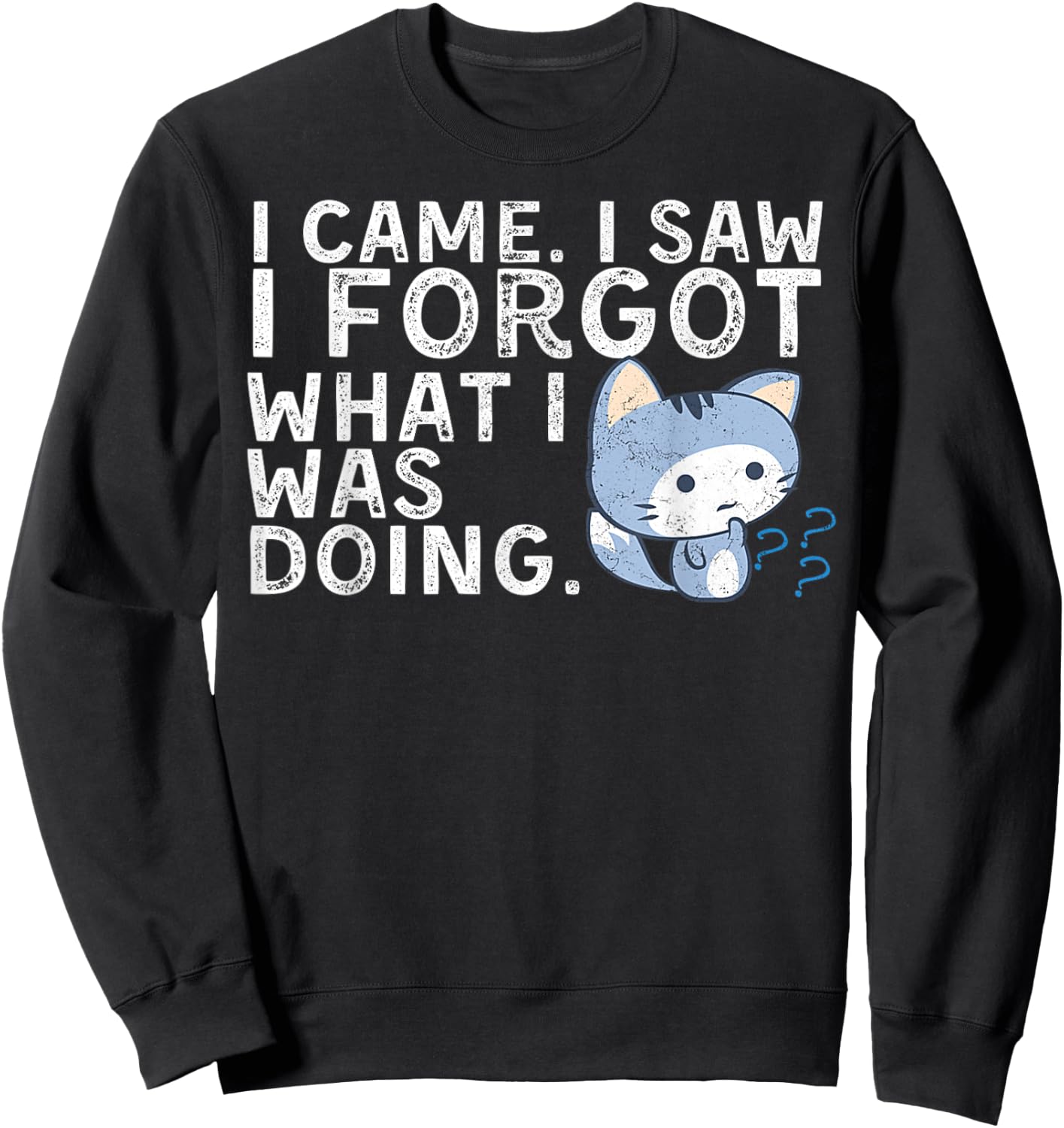 Distressed Cat Saying Shirt I Came. I Saw I Forgot Funny Cat Women Sweatshirt - Sweatshirt | Black