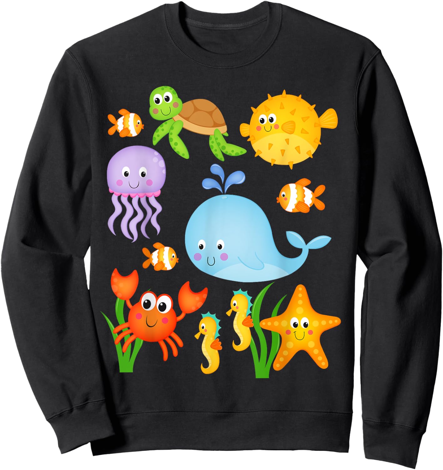 Sea Ocean Animals Whale Octopus Starfish Crab Kids Toddlers Sweatshirt - Sweatshirt | Black