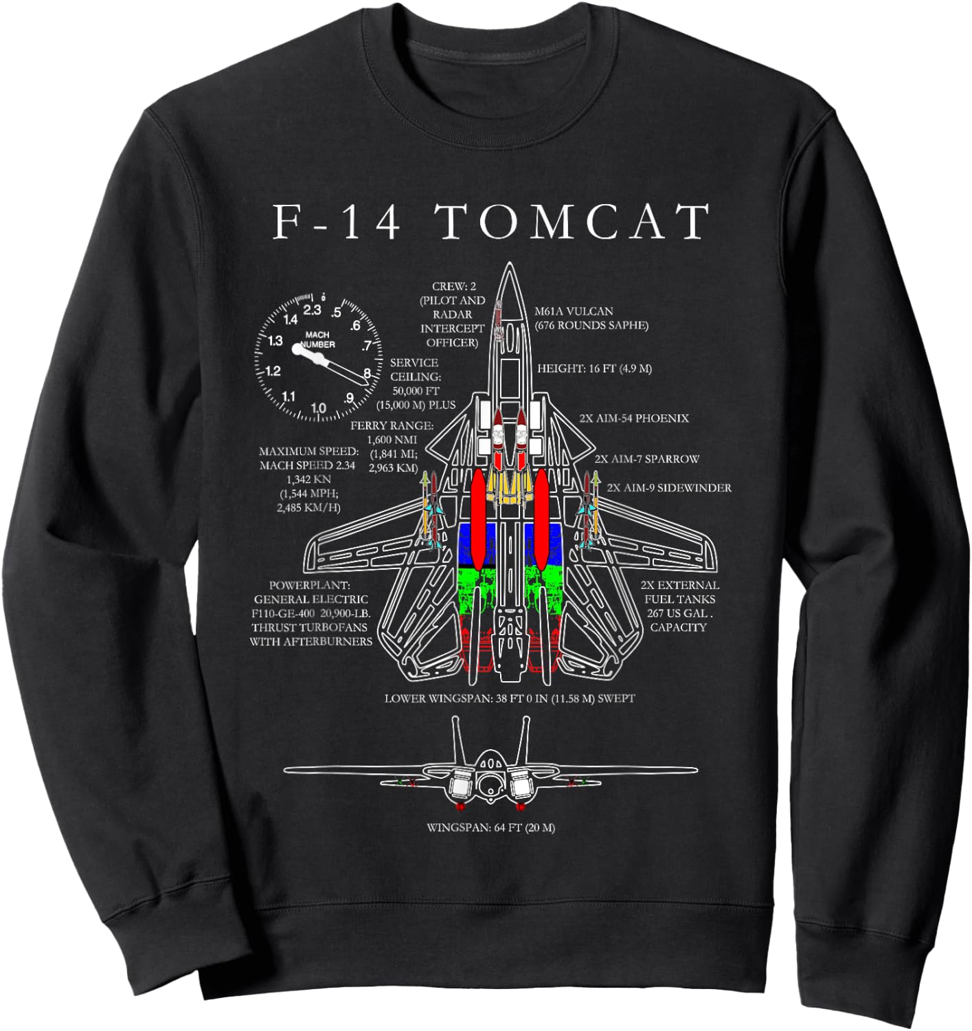 F-14 Tomcat Specs Shirt Sweatshirt - Sweatshirt | Black
