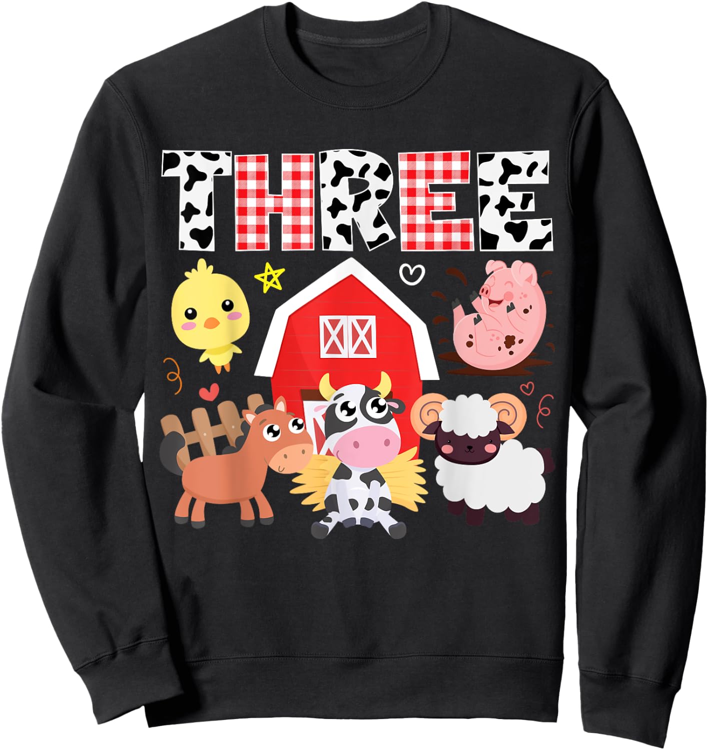 3rd Birthday Three Year Farm Theme Animals Birthday Party Sweatshirt - Sweatshirt | Black
