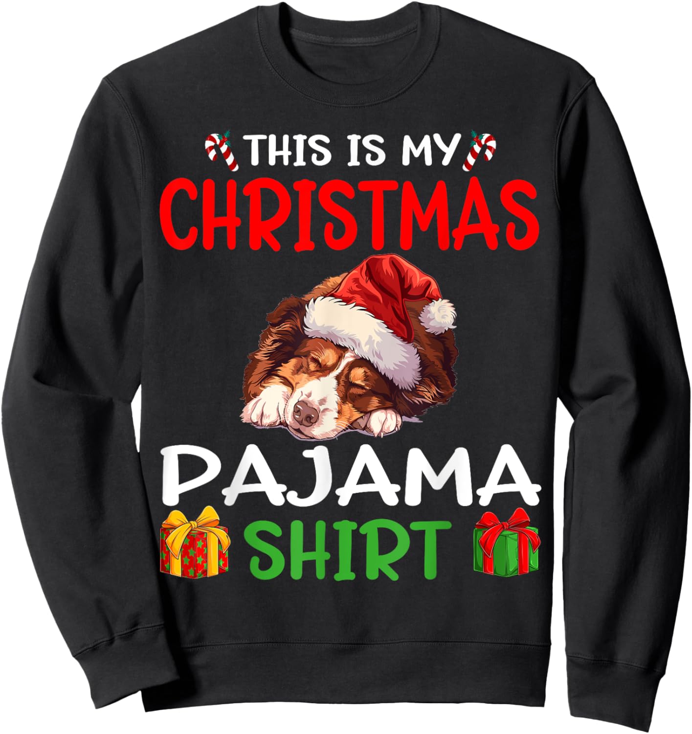 Cute Australian Shepherd Dog This is my Christmas Pajama Women Kids Sweatshirt - Sweatshirt | Black