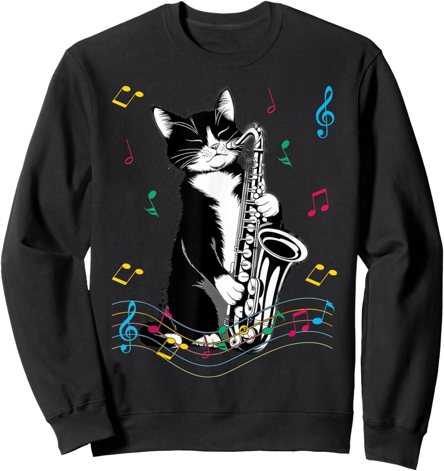Cat Playing Saxophone Funny Cat Jazz Sax Music Saxophonist Sweatshirt - Sweatshirt | Black