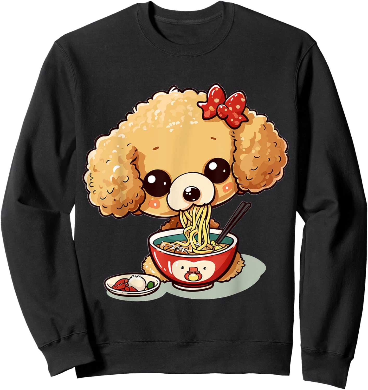 Toy Poodle eating Ramen Noodle Soup Anime Kawaii Graphic Sweatshirt - Sweatshirt | Black