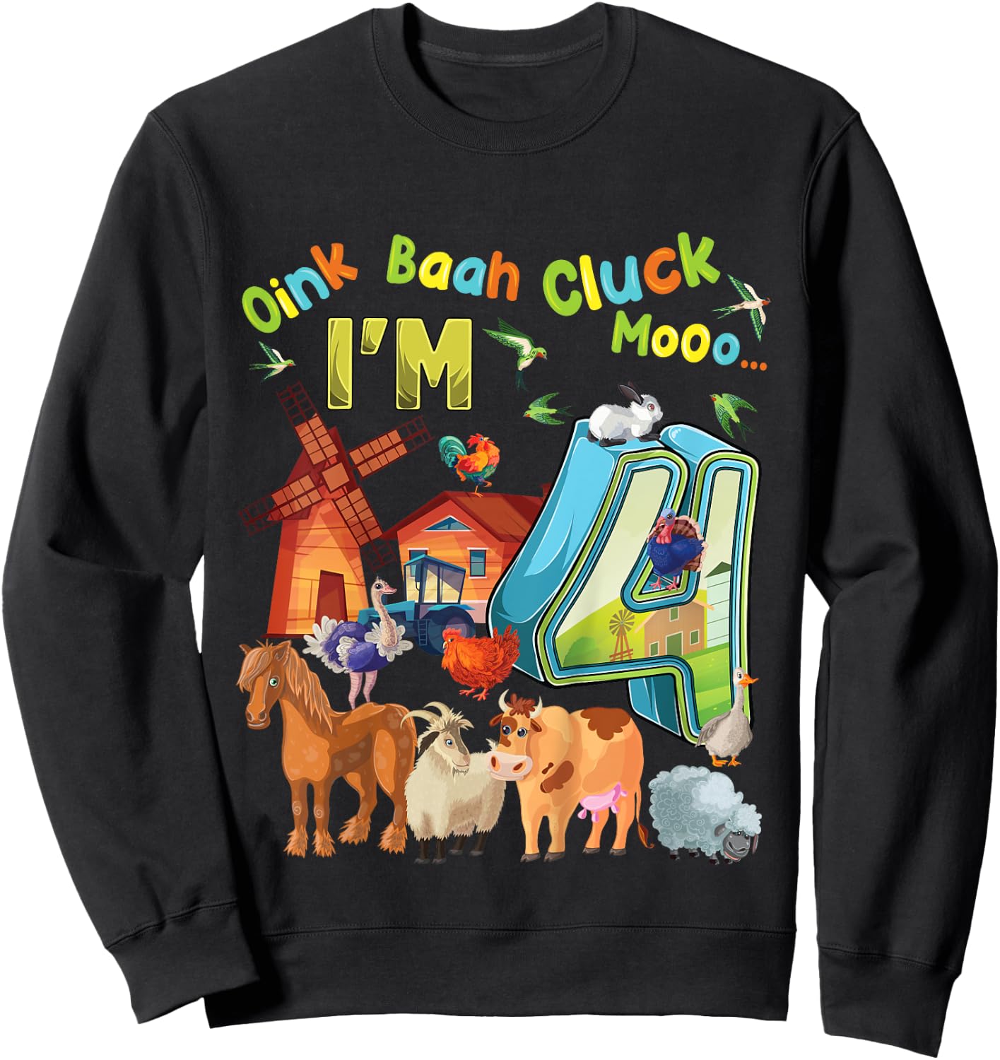 Barnyard 4th Birthday Farm Animals 4 Years Old Farming Sweatshirt - Sweatshirt | Black