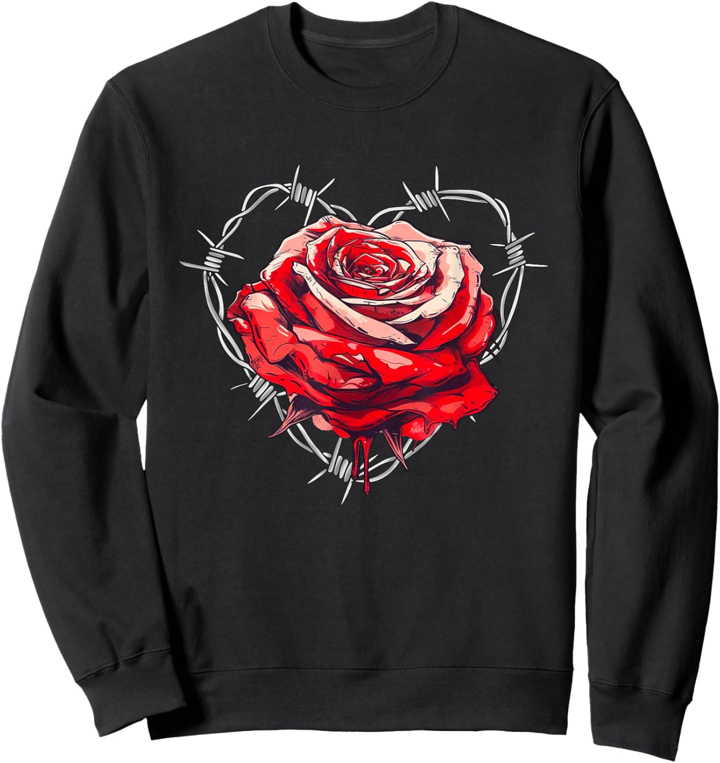 Red Rose in Barbed Wire Love Heart Sweatshirt - Sweatshirt | Black
