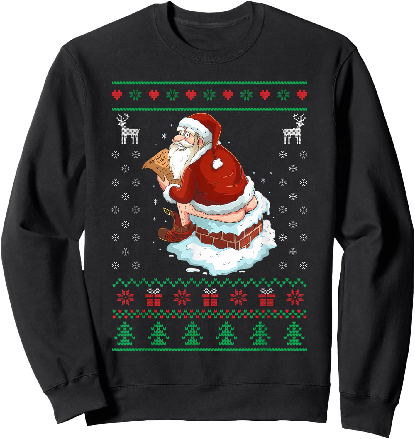 Funny Santa Pooping Down the Chimney Ugly Sweater Christmas Sweatshirt - Sweatshirt | Black