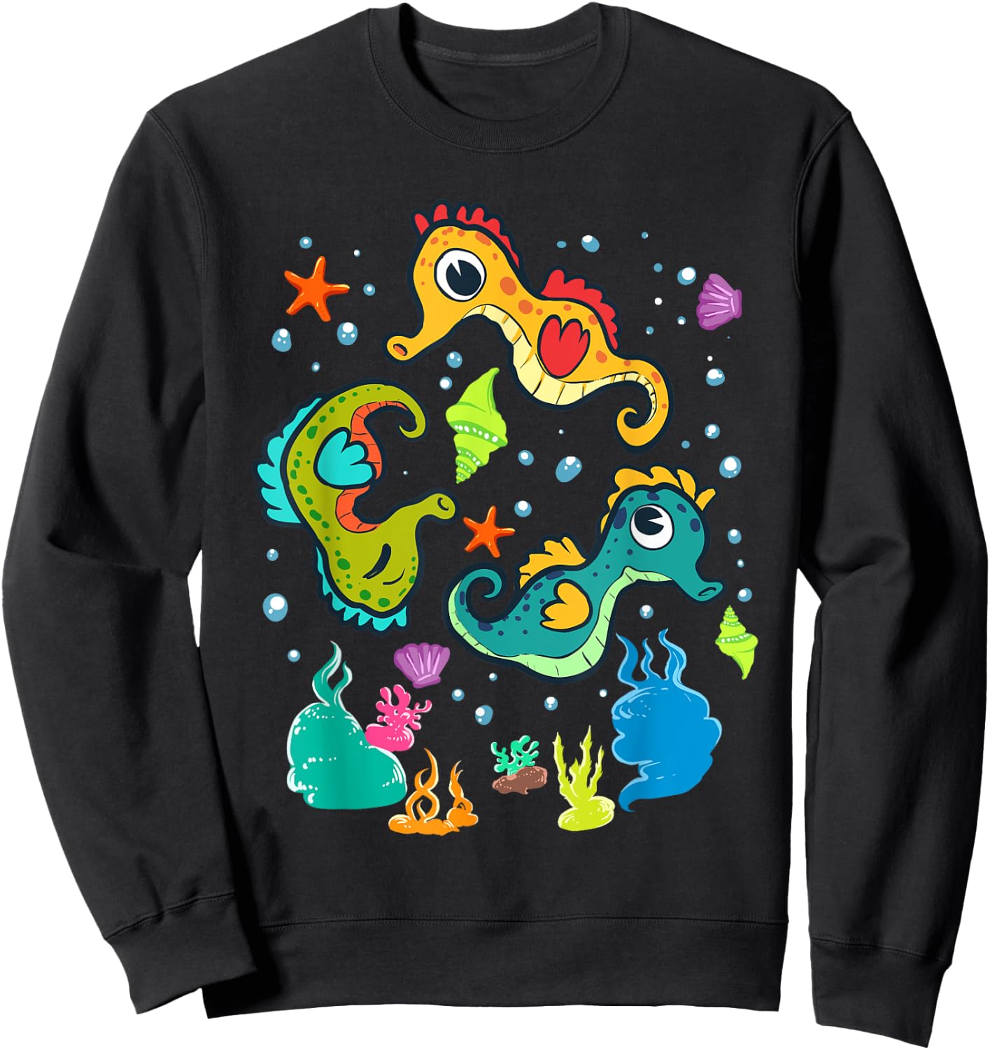 Cute Colorful Sea Horses Sea Life Ocean Seahorse Sweatshirt - Sweatshirt | Black