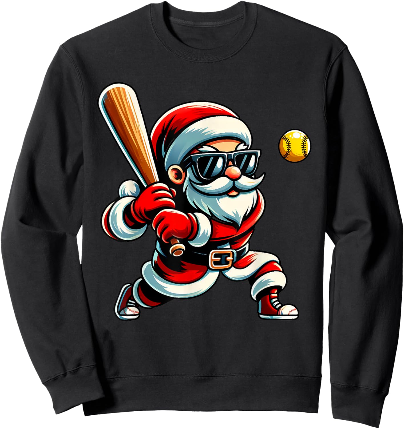Christmas Santa Claus Play A Softball Funny Boys Kids Xmas Sweatshirt - Sweatshirt | Black