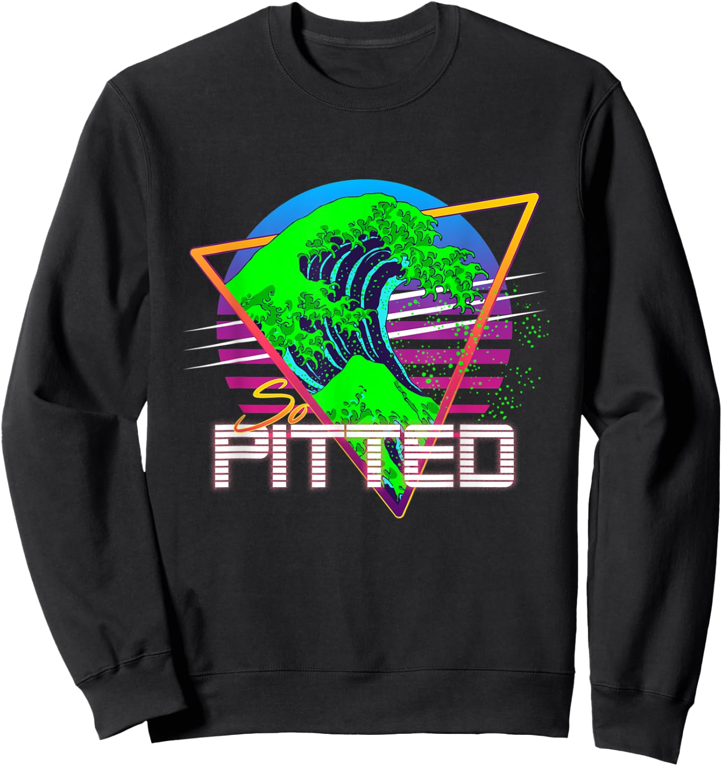 So Pitted Kanagawa Great Wave Retrowave Outrun Surfing Sweatshirt - Sweatshirt | Black