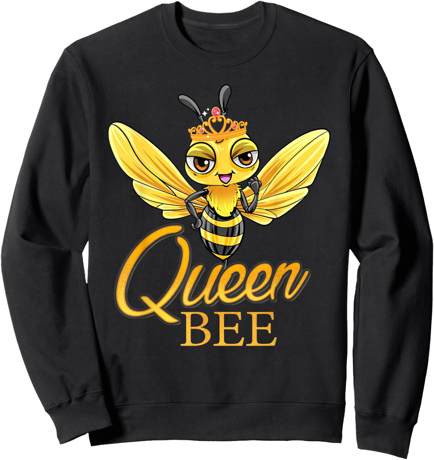 Queen Bee Crown Women Girls Mom Wife Daughter Honeybee Sweatshirt - Sweatshirt | Black