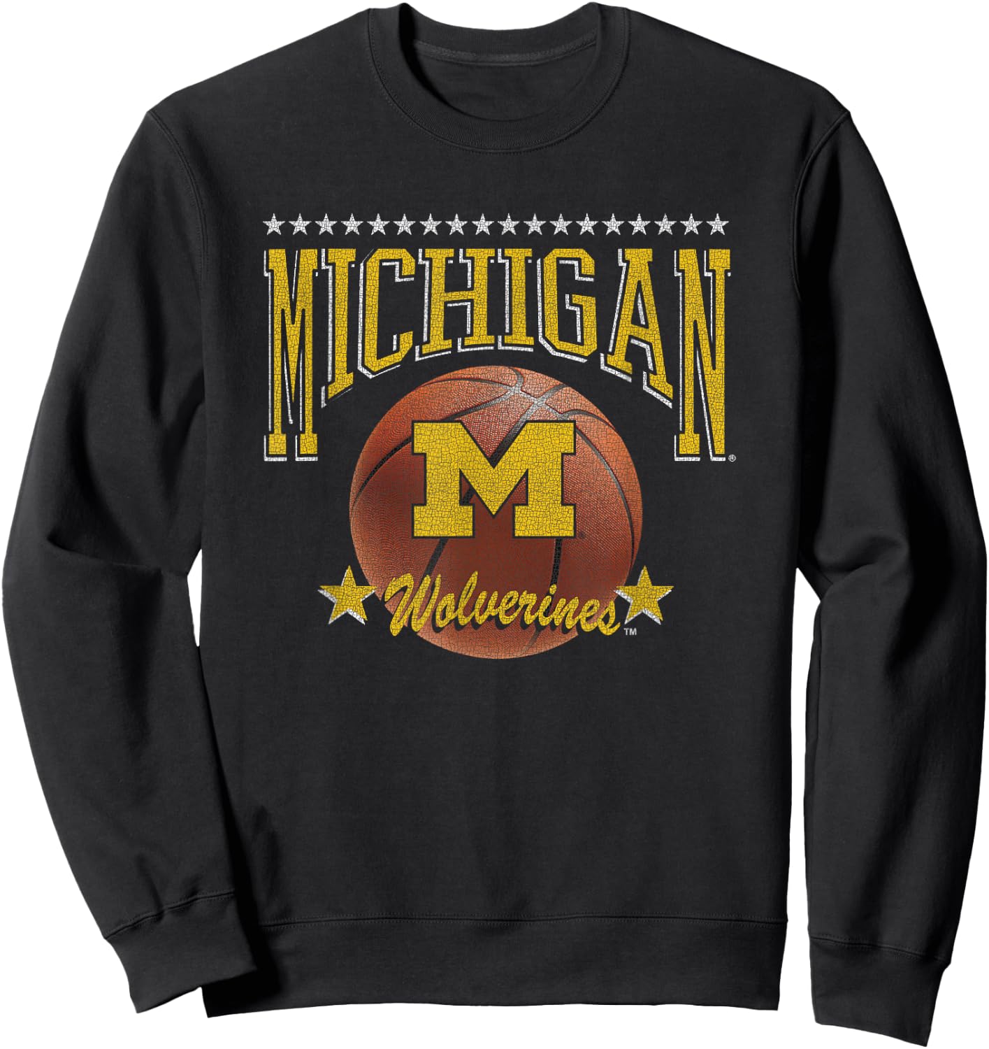 Michigan Wolverines Basketball Vintage Stars Navy Sweatshirt - Sweatshirt | Black