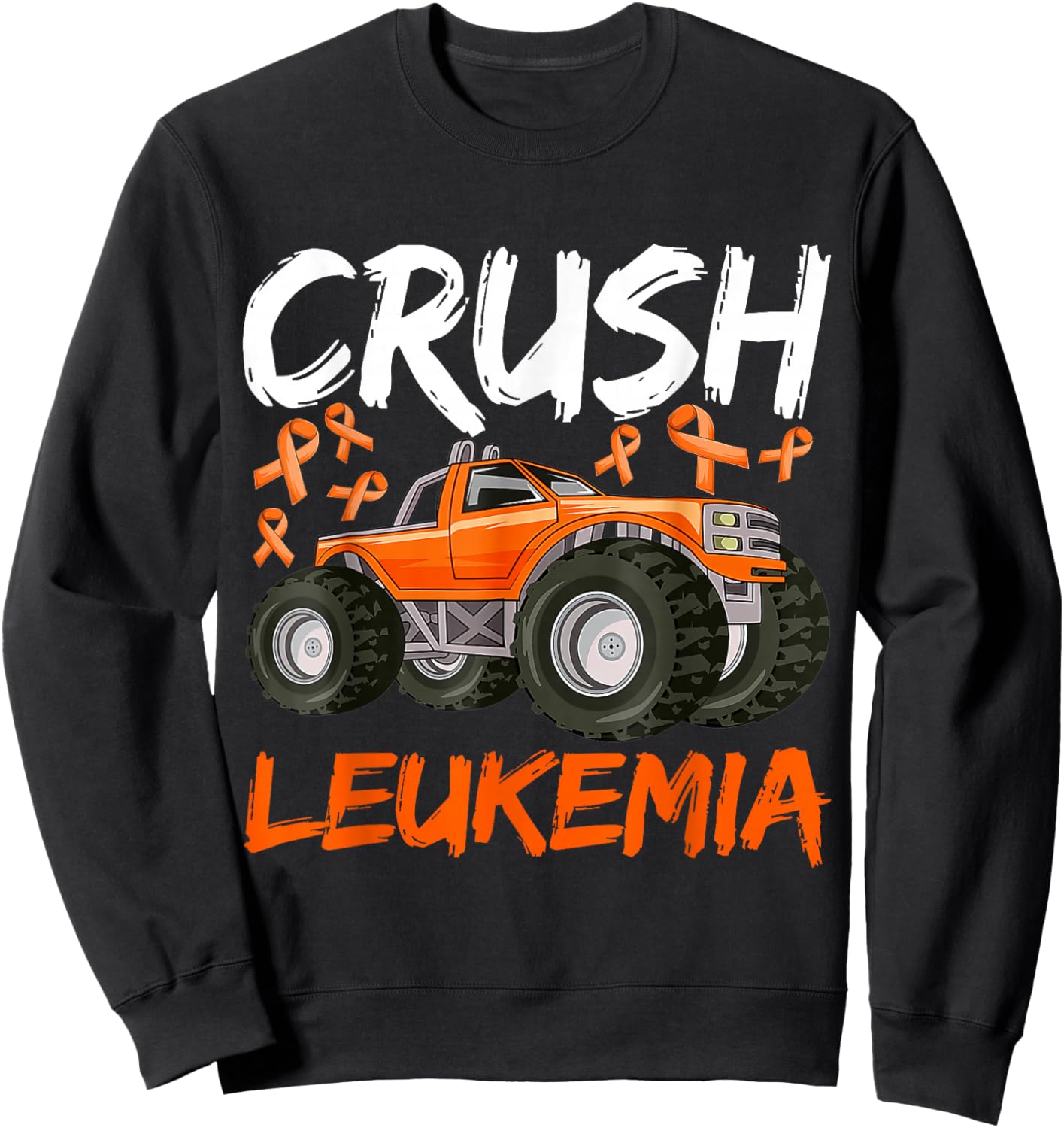 Monster Truck Orange Leukemia Awareness For Boy Kids Toddler Sweatshirt - Sweatshirt | Black