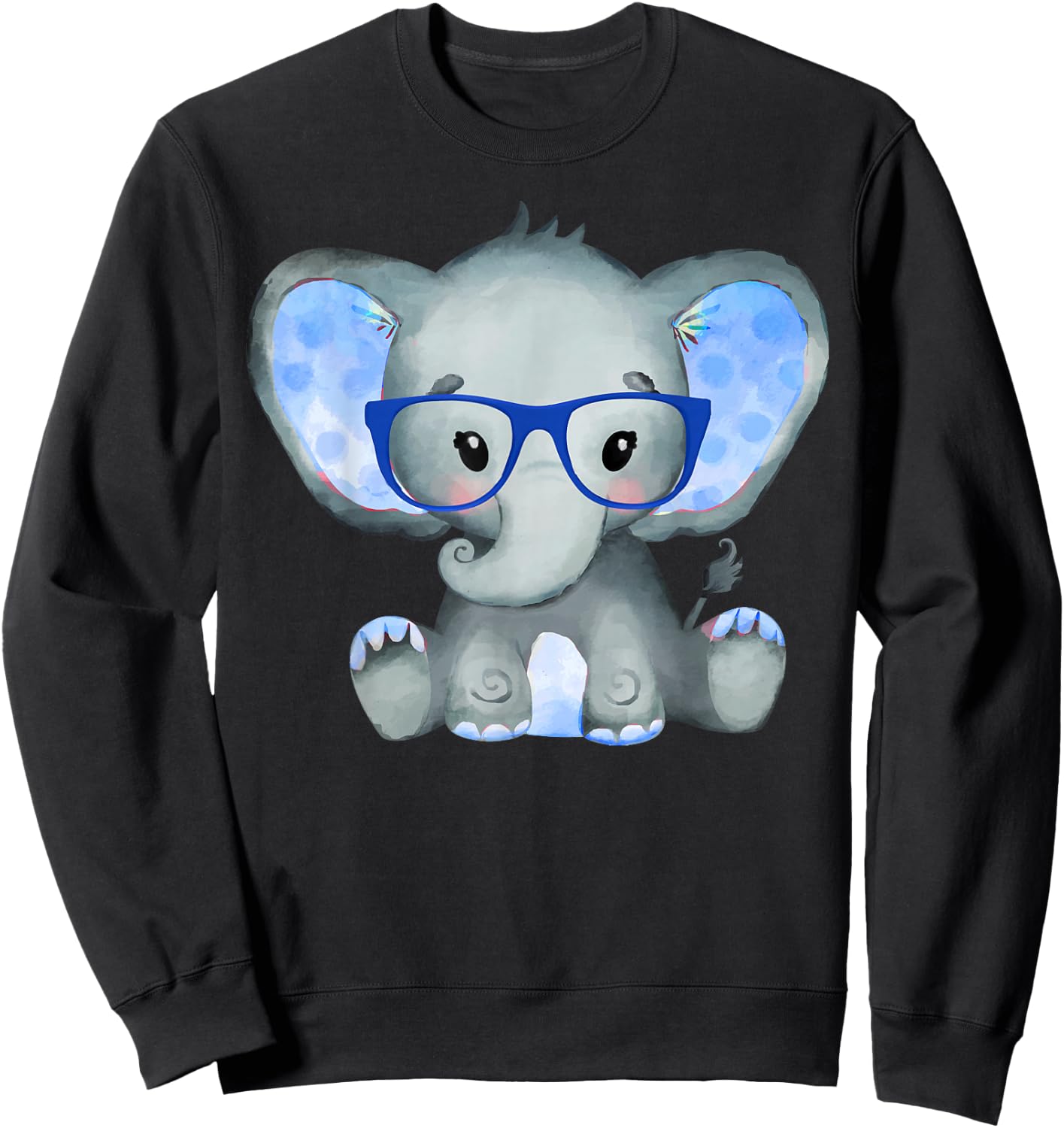 Cute Boy Baby Elephant Wearing Blue Glasses Gift Kids Sweatshirt - Sweatshirt | Black