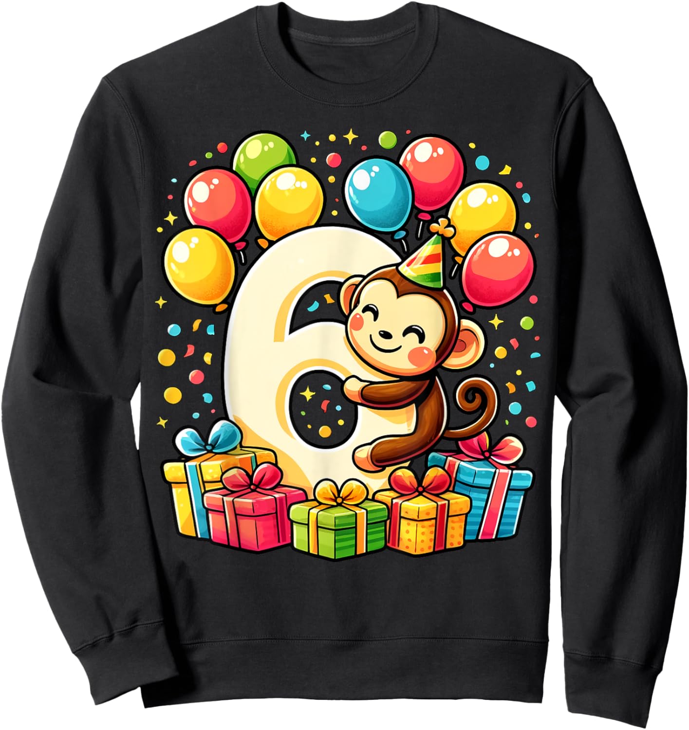 Bday sixth Boys, Girls, Kids age six 6th birthday Monkey Sweatshirt - Sweatshirt | Black