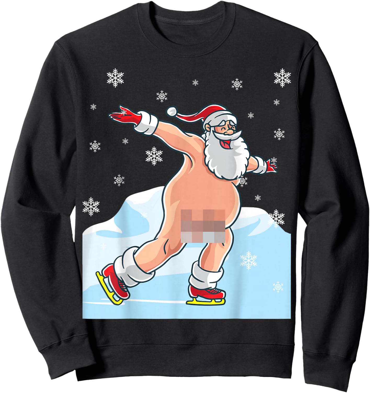 Naked Santa Claus Ice Skating Nude Ugly Christmas Sweater Sweatshirt - Sweatshirt | Black
