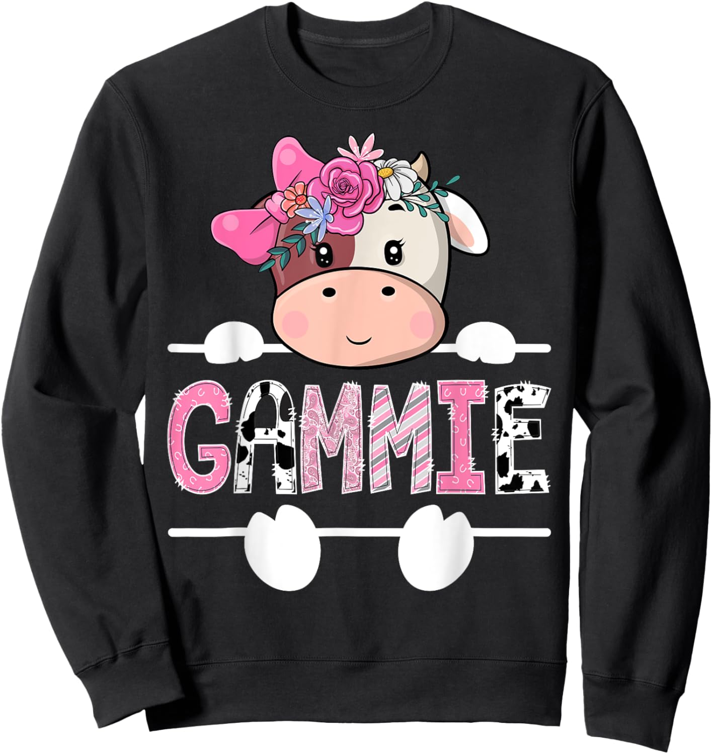 Gammie Of The Birthday Girl Pink Cute Cow Matching Sweatshirt - Sweatshirt | Black