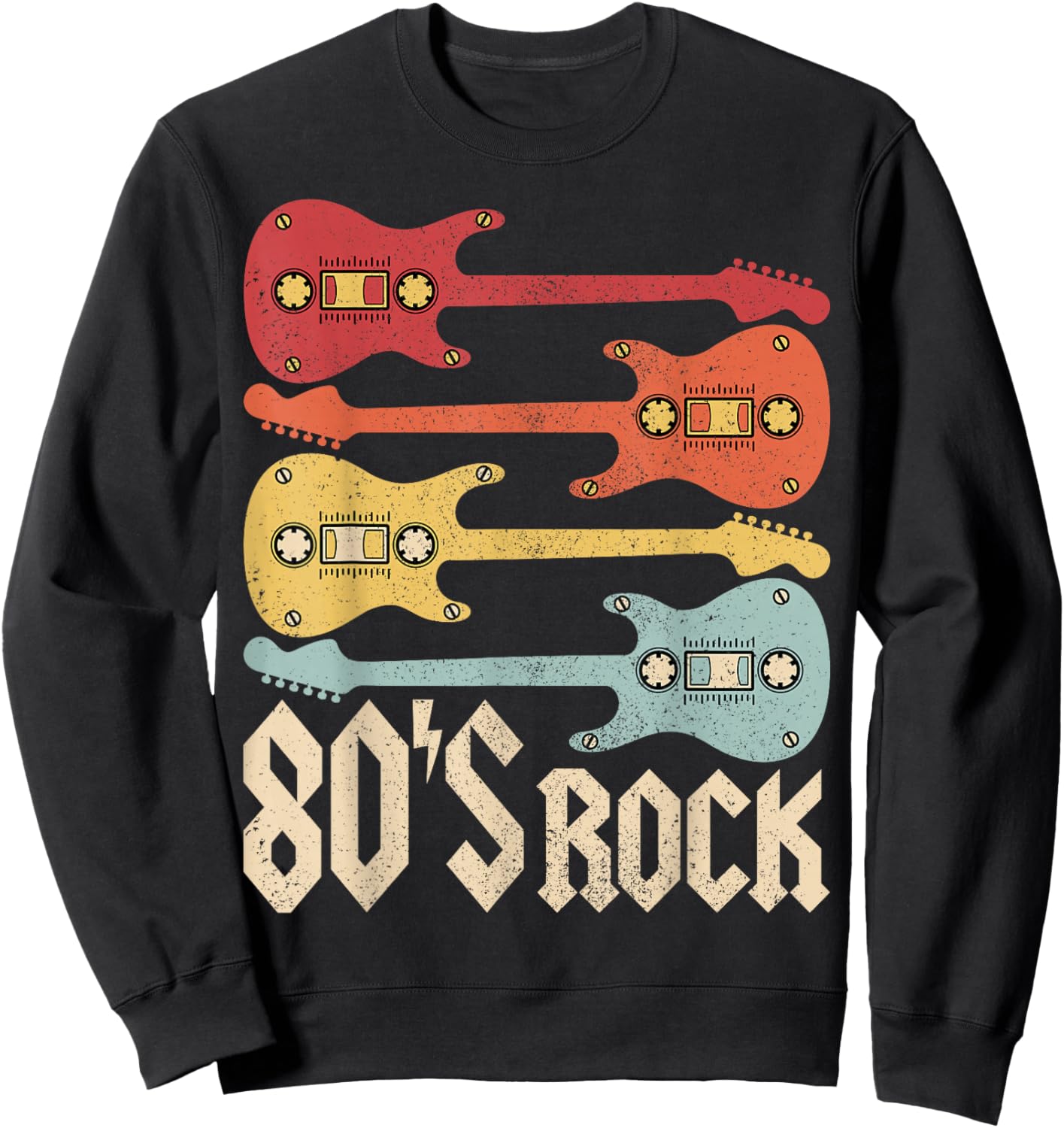 80s Rock Band Guitar Cassette Tape 1980s Vintage 80s Costume Sweatshirt - Sweatshirt | Black