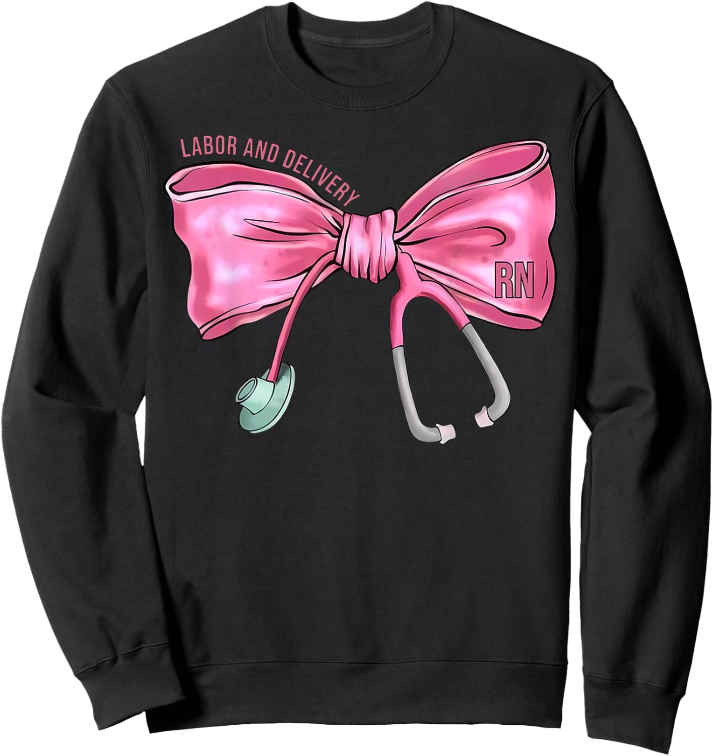 Coquette Bow Stethoscope Labor and Delivery Nurse RN Nursing Sweatshirt - Sweatshirt | Black