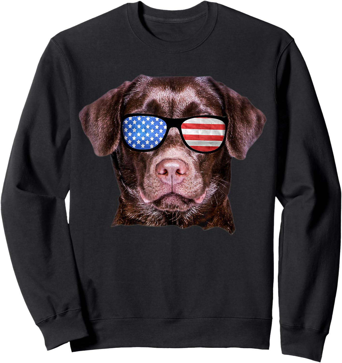 Brown Lab USA Flag Funny Chocolate Labrador July 4th Sweatshirt - Sweatshirt | Black