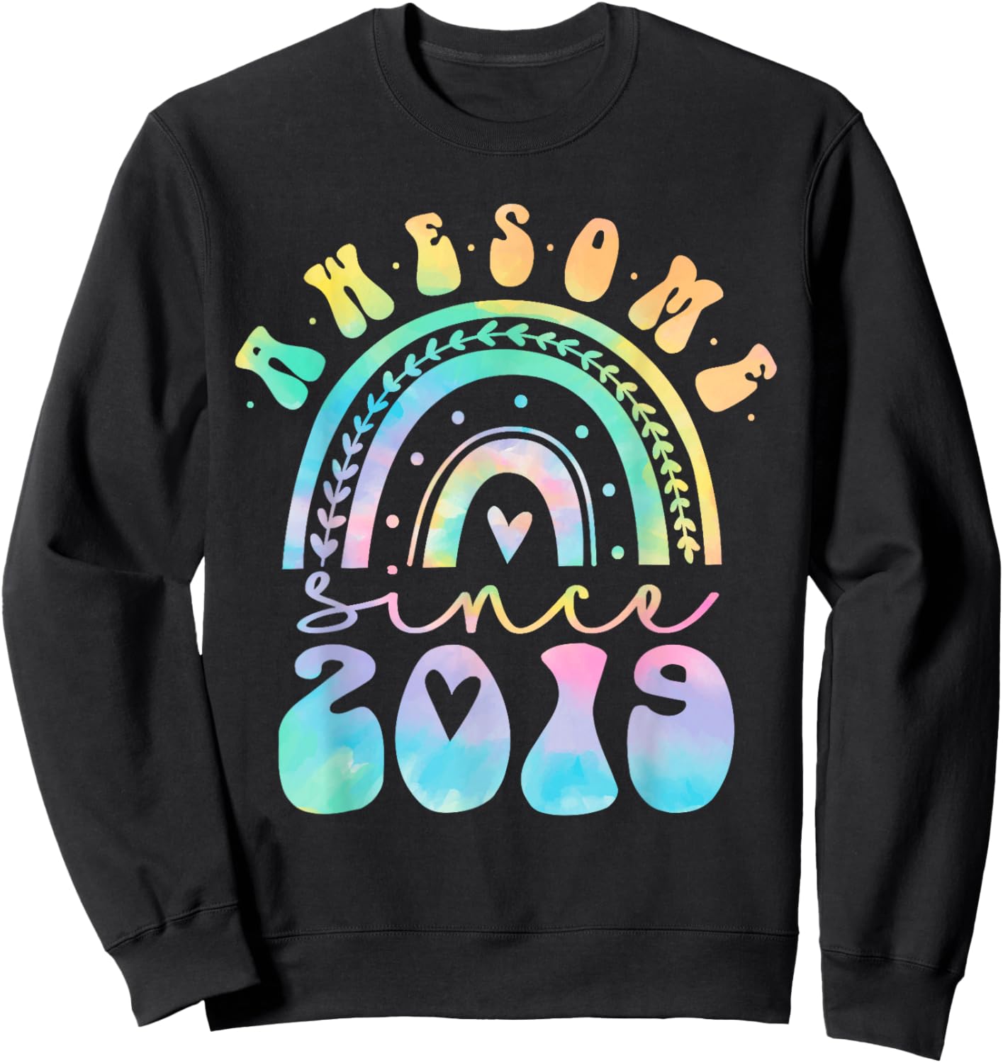 Awesome Since 2019 4 Year Old Rainbow Tie Dye 4th Birthday Sweatshirt - Sweatshirt | Black