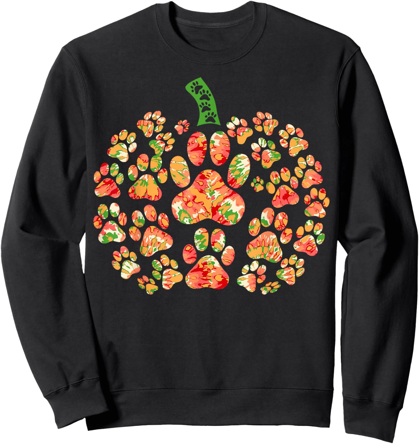 Pumpkin Dog Cat Paw Print Pet Lover Halloween Cute Tie Dye Sweatshirt - Sweatshirt | Black