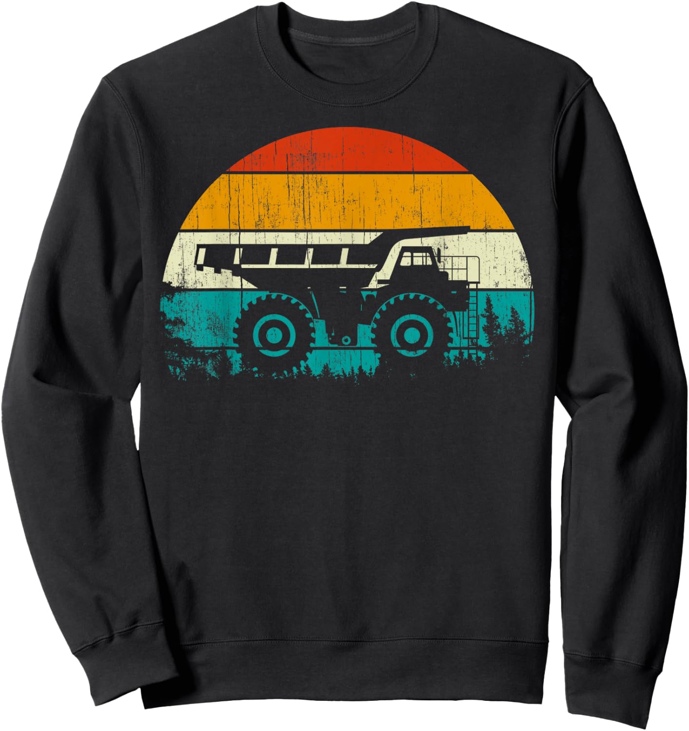 Retro Vintage Sunset Excavator Kids Dump Construction truck Sweatshirt - Sweatshirt | Black