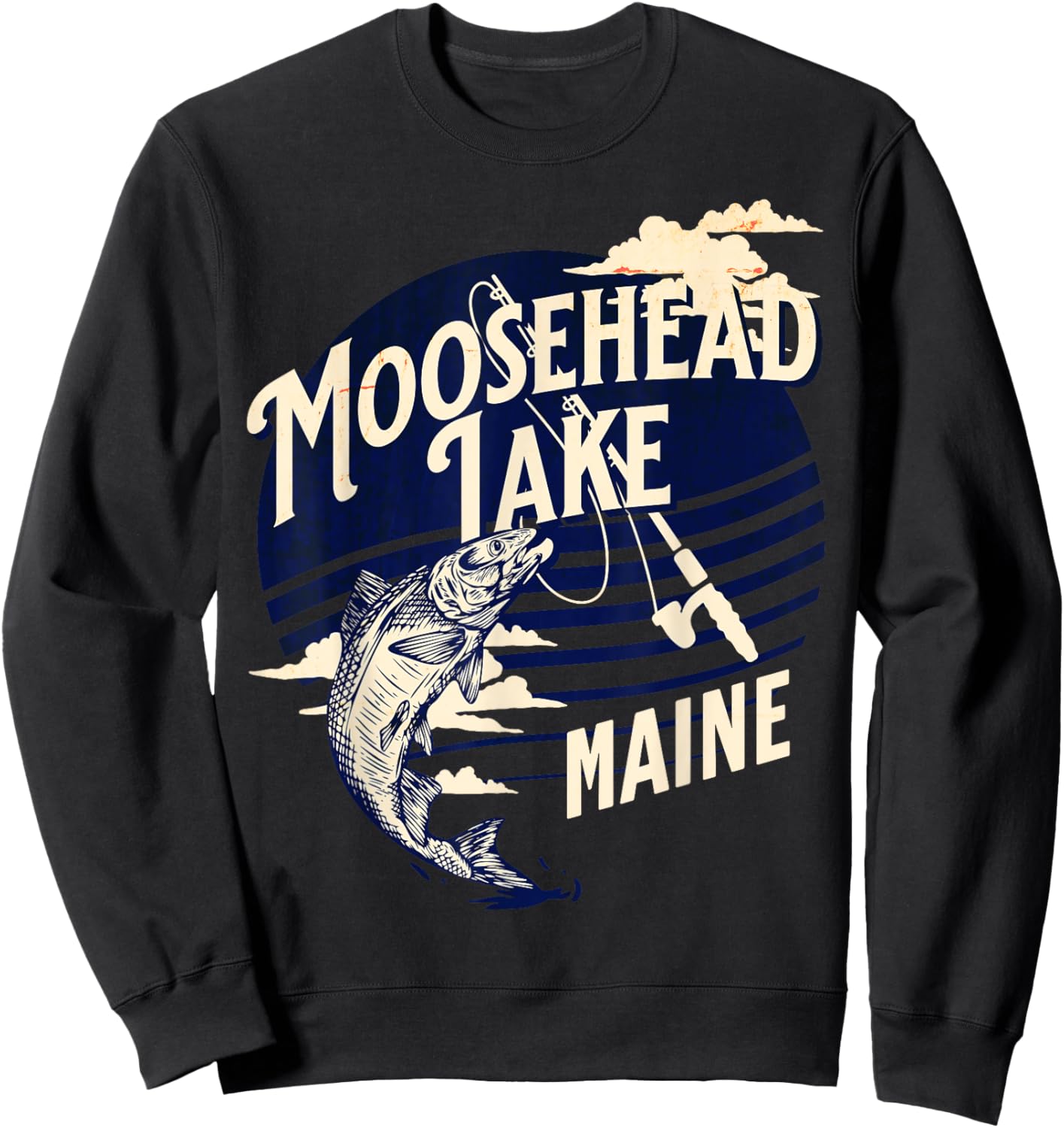 Moosehead Lake Maine Fly Fishing Trout Bass Fisher Souvenir Sweatshirt - Sweatshirt | Black