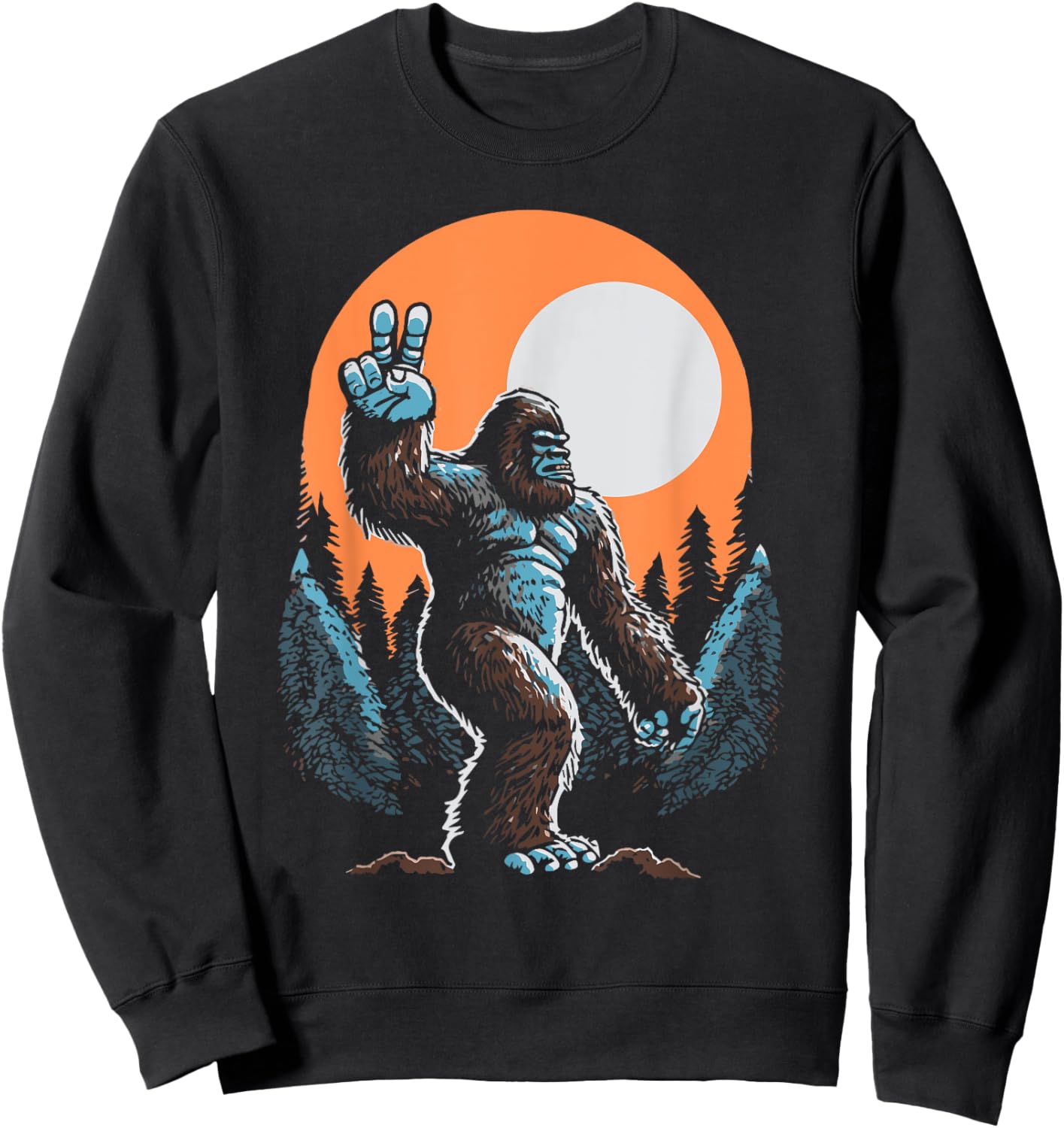 Peace! Sasquatch Hand Peace Sign Bigfoot Vintage Yeti Sweatshirt - Sweatshirt | Black