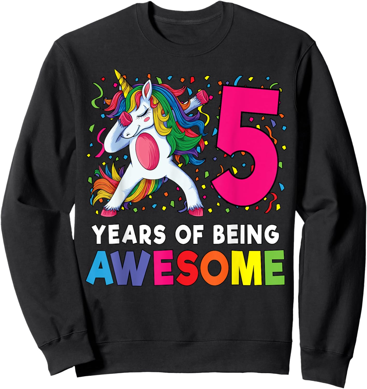 5th Birthday Dabbing Unicorn Party Gift 5 Years Old Girls Sweatshirt - Sweatshirt | Black
