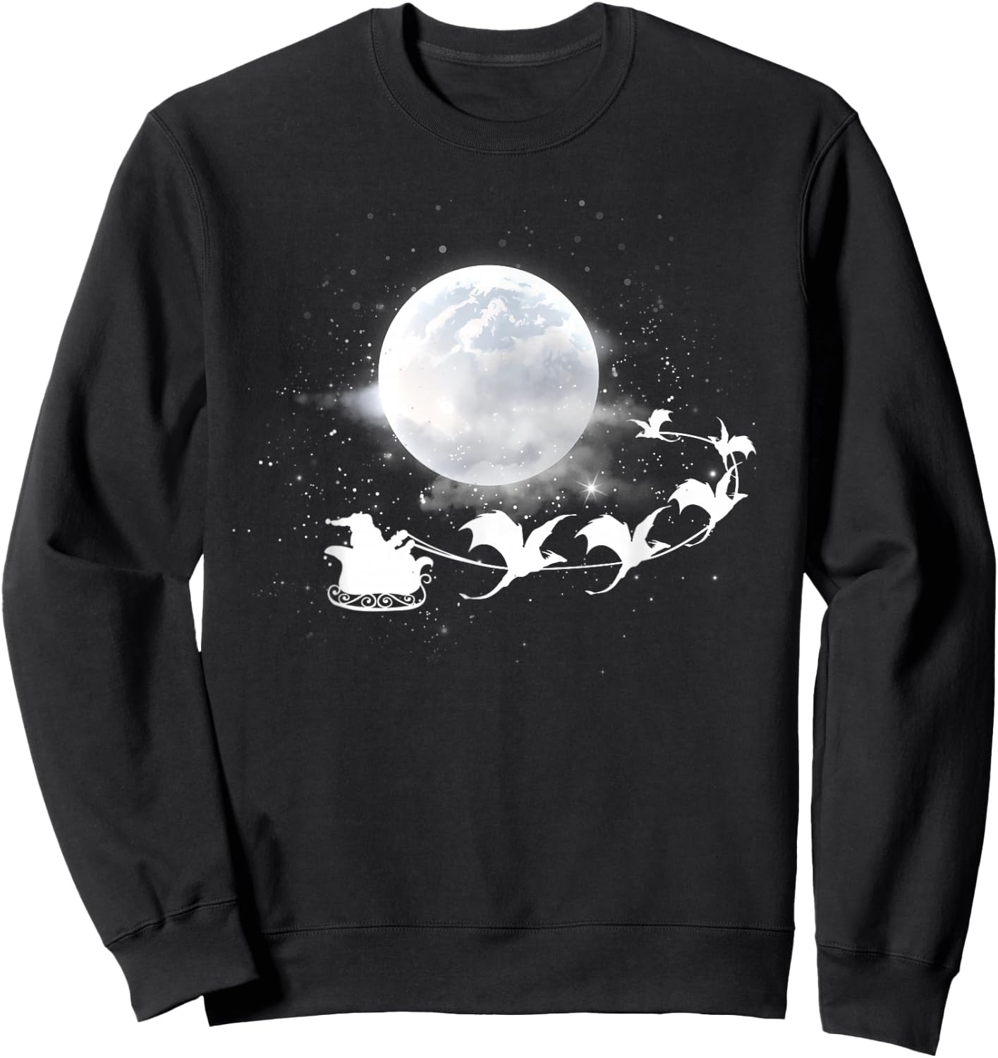 Christmas Santa Claus Flying Past the Moon Dragon Sleigh Sweatshirt - Sweatshirt | Black