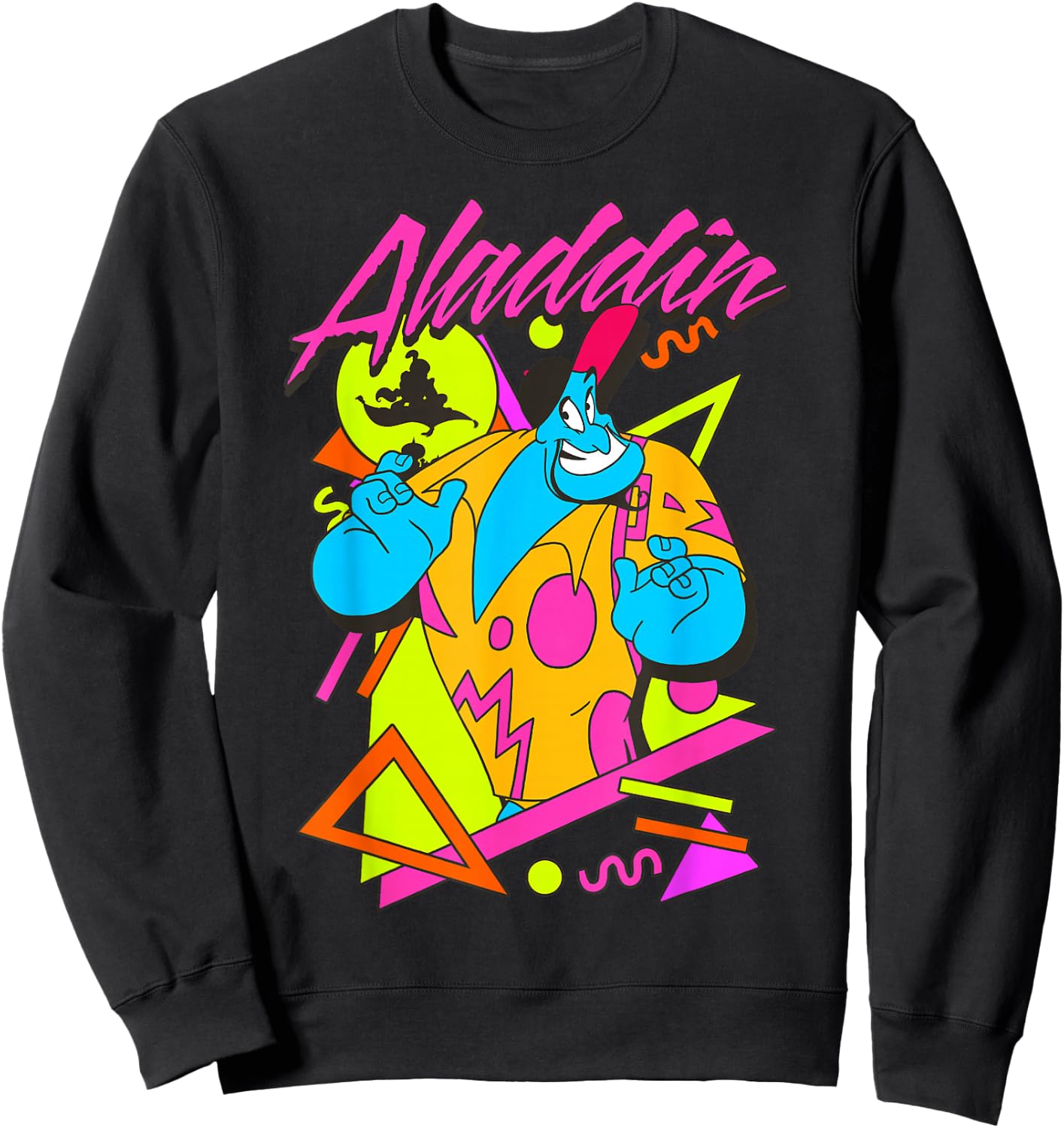 Disney Aladdin Genie Retro Abstract 90's Print Graphic Sweatshirt - Sweatshirt | Black