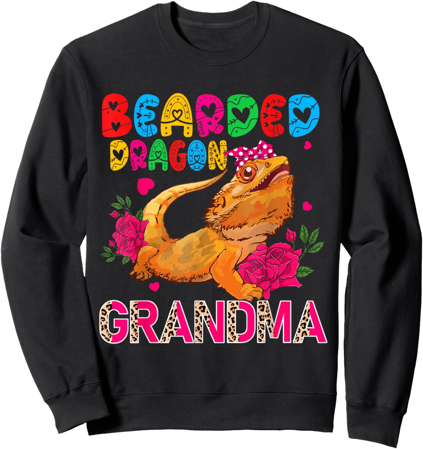 Bearded Dragon Grandma Floral Bearded Dragon Bow Tie Lover Sweatshirt - Sweatshirt | Black