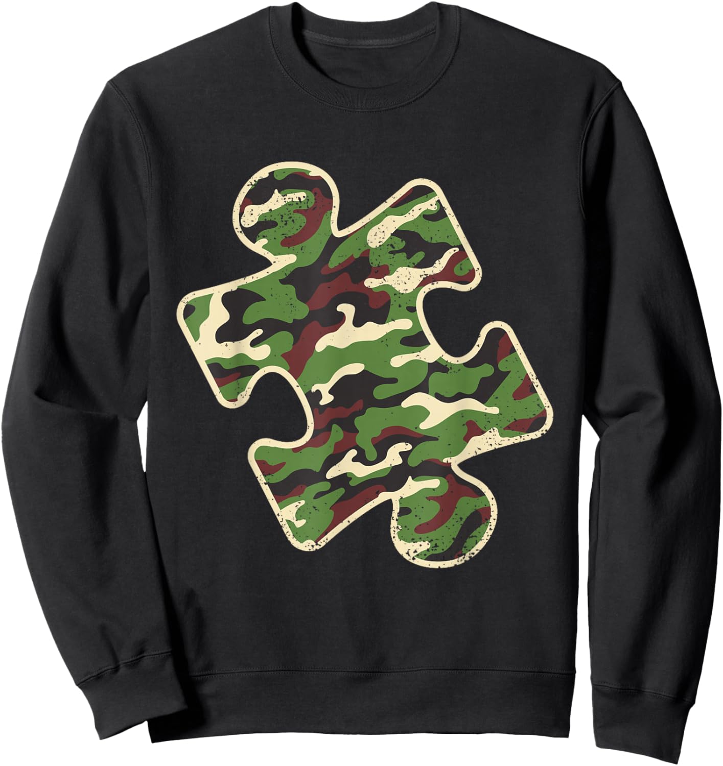 Autism Awareness Camo Puzzle Piece Vintage Camouflage Boys Sweatshirt - Sweatshirt | Black