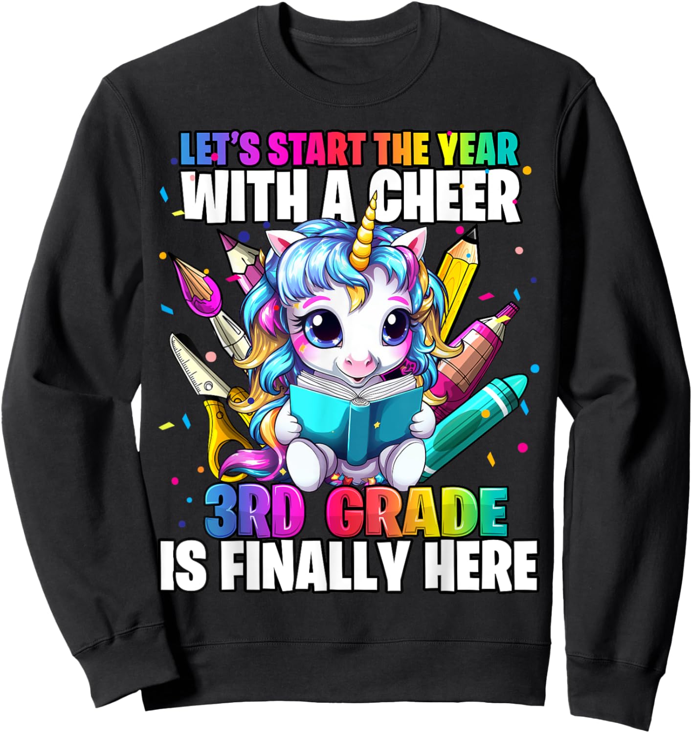 Unicorn 3rd Grade Back to School First Day of School Girls Sweatshirt - Sweatshirt | Black